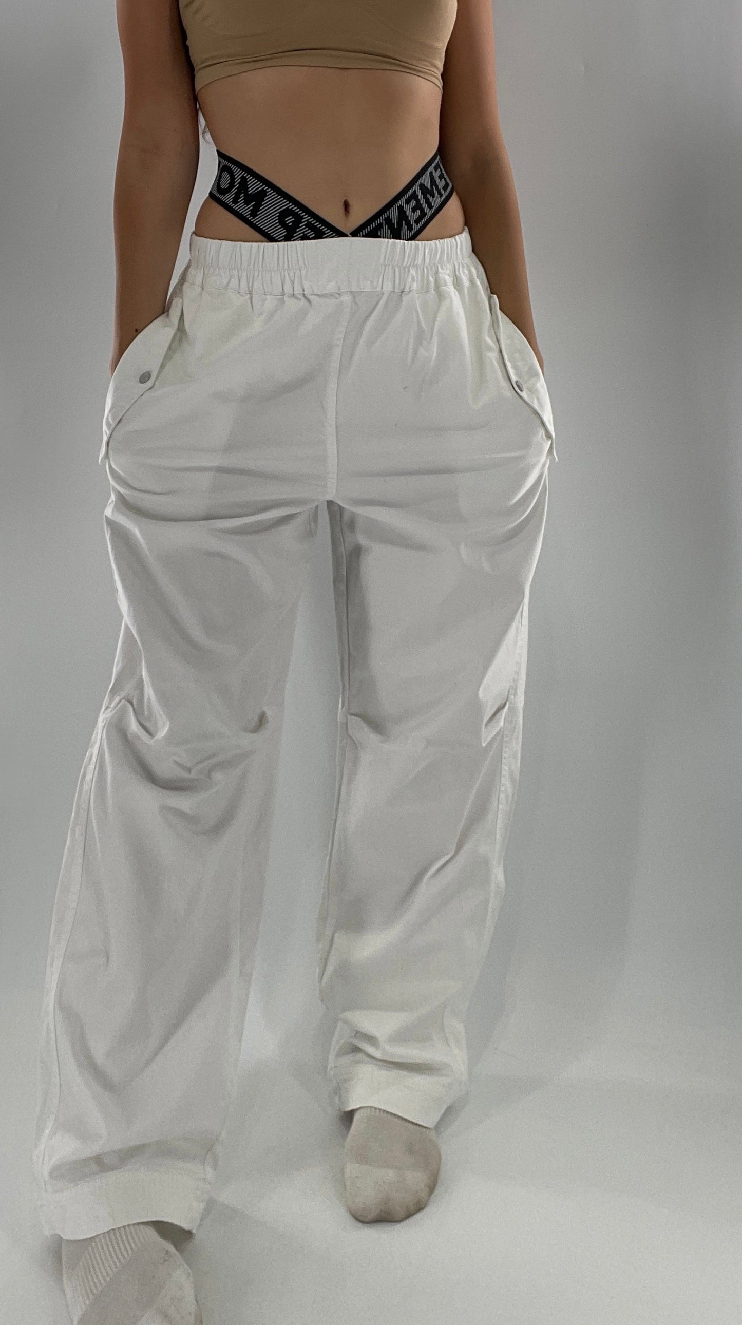 Free People Movement White Carpenter Pant with Branded Double Waistband (Large)