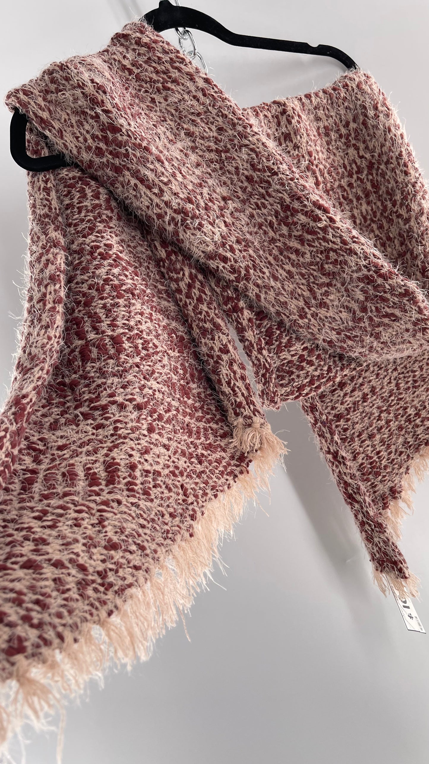 Free People Brick/Burgundy and Dusty Pink Interwoven Voluminous Shag Scarf