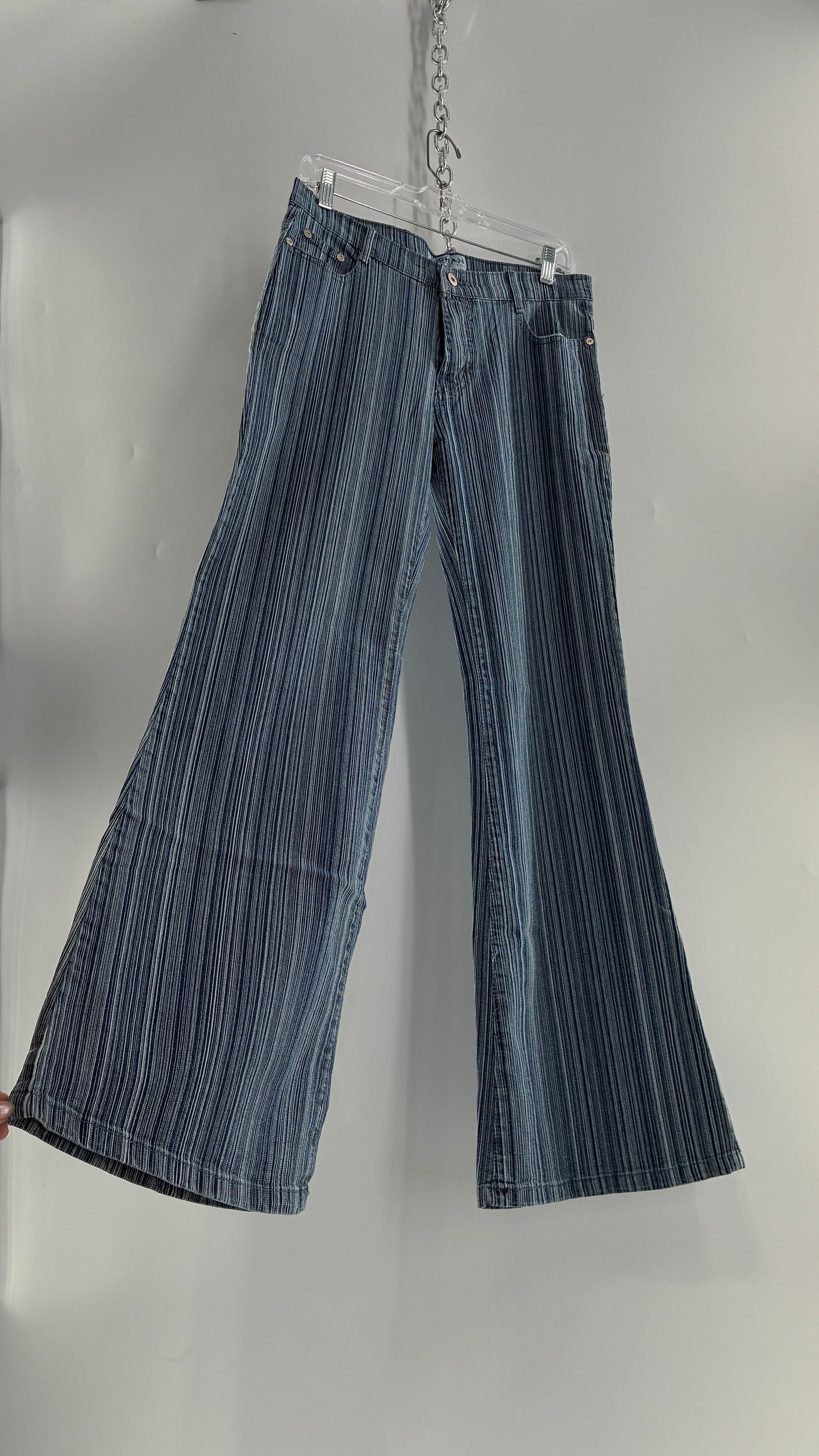 Deadstock Vintage SUSHAN Striped Denim Kickflares (XL)