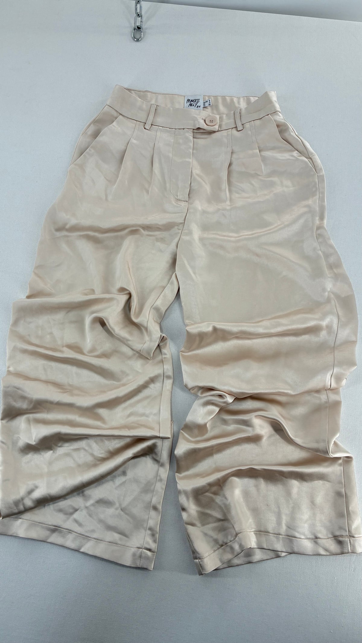 PRINCESS POLLY Silky Champagne Pleated Wide Leg Trouser (4)