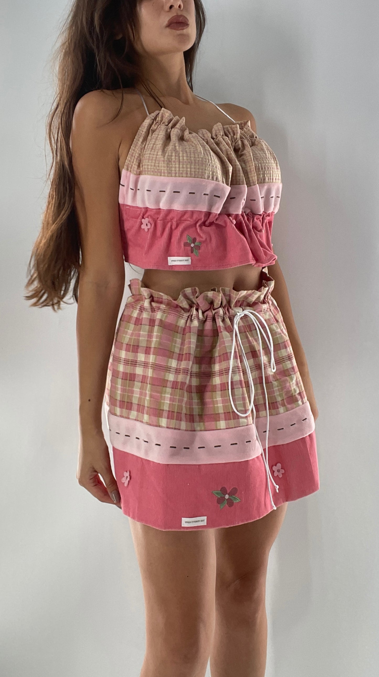 Custom Strawberry Shortcake 2 Piece Handmade Patchwork Skirt and Backless Top Set (One Size XS-XL)