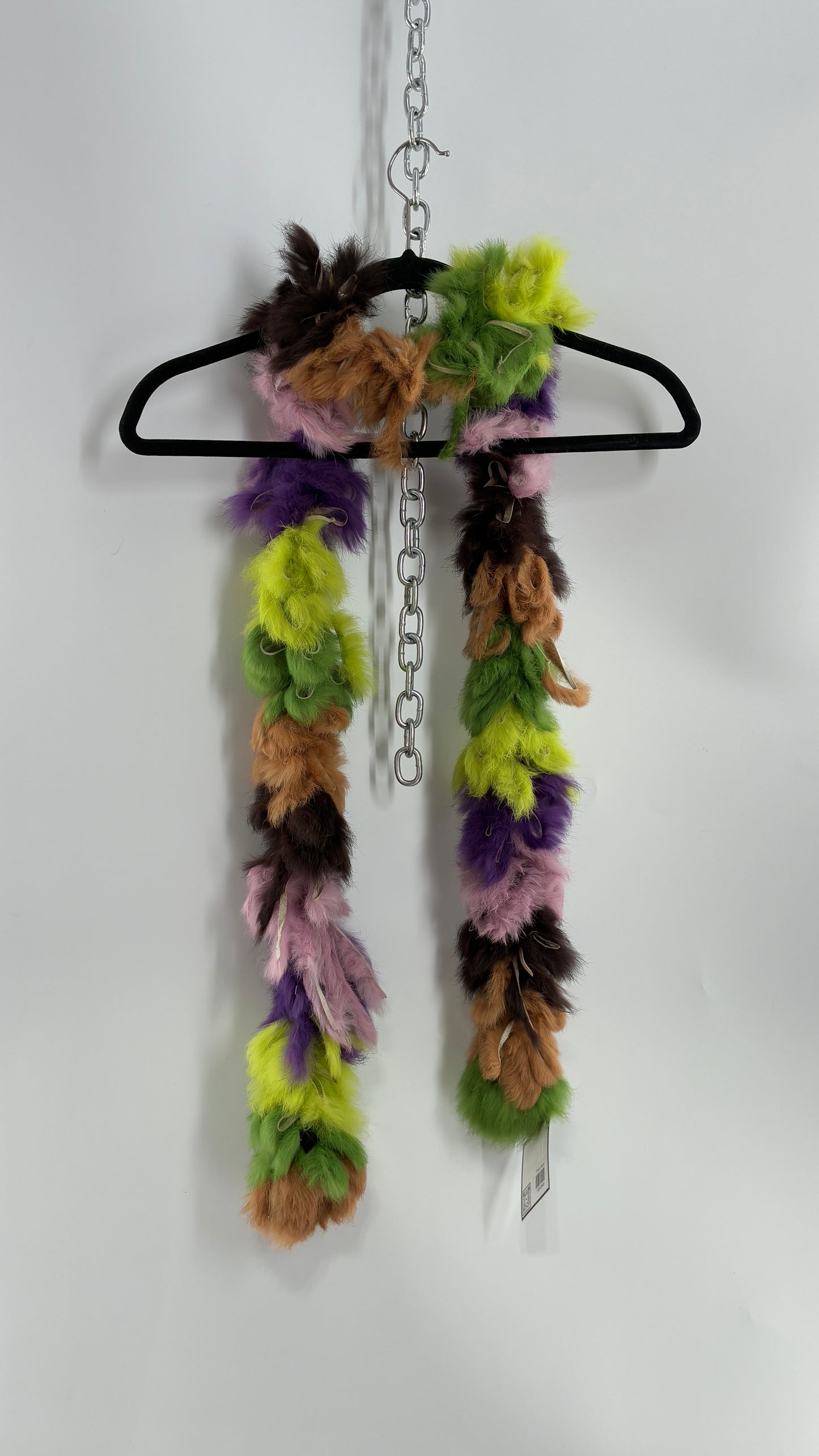 Vintage Multicolored Brown Purple Green Rabbit Fur Scarf
