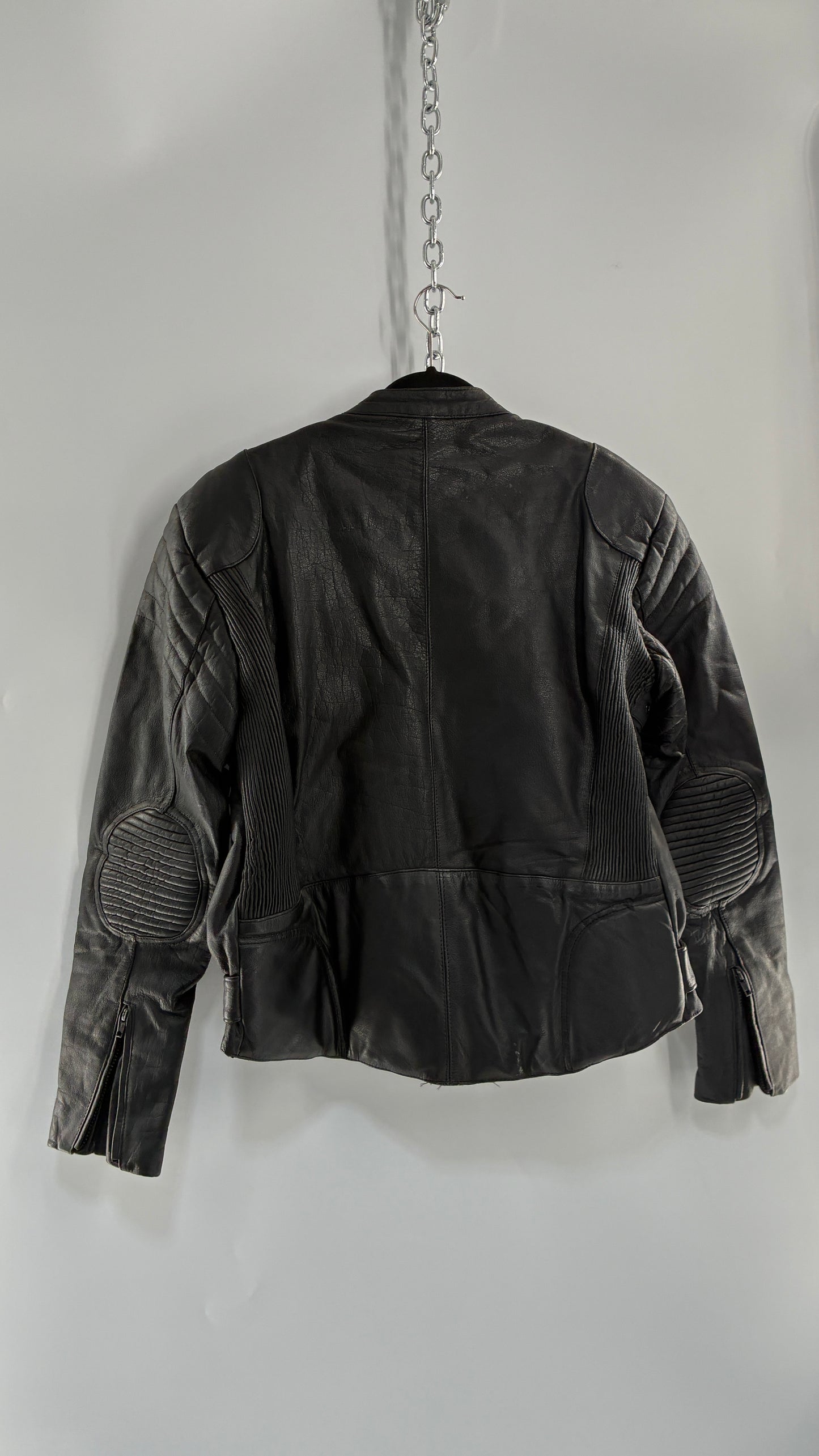 Vintage PROTECH Black Leather Motorcycle Jacket (46)