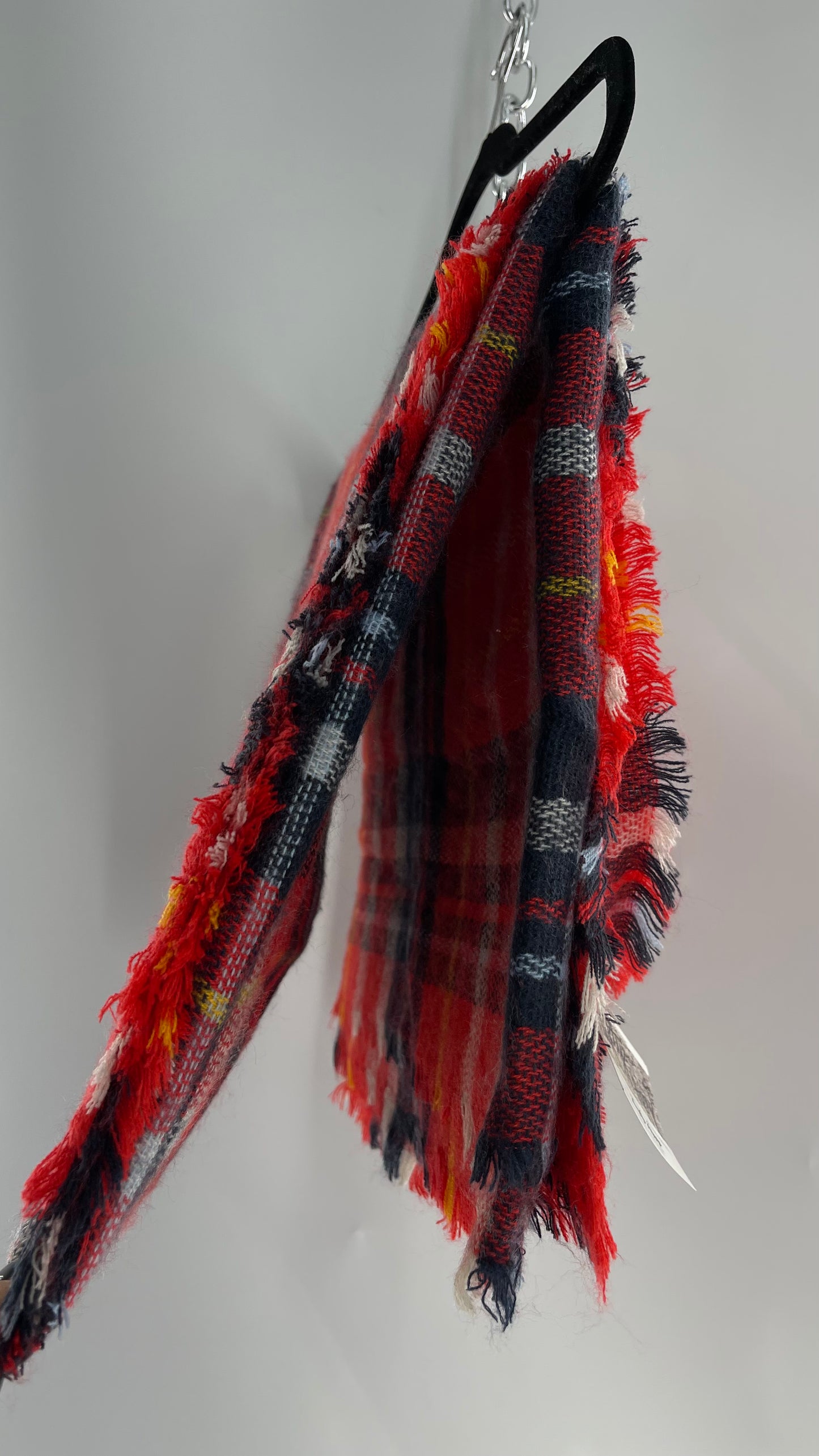 Free People Red Plaid Large Thick Scarf