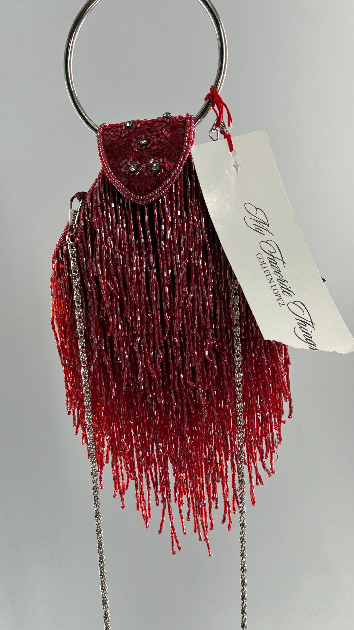 Deadstock Vintage COLLEEN LOPEZ Beaded Red Fringe Purse with Tags Attached