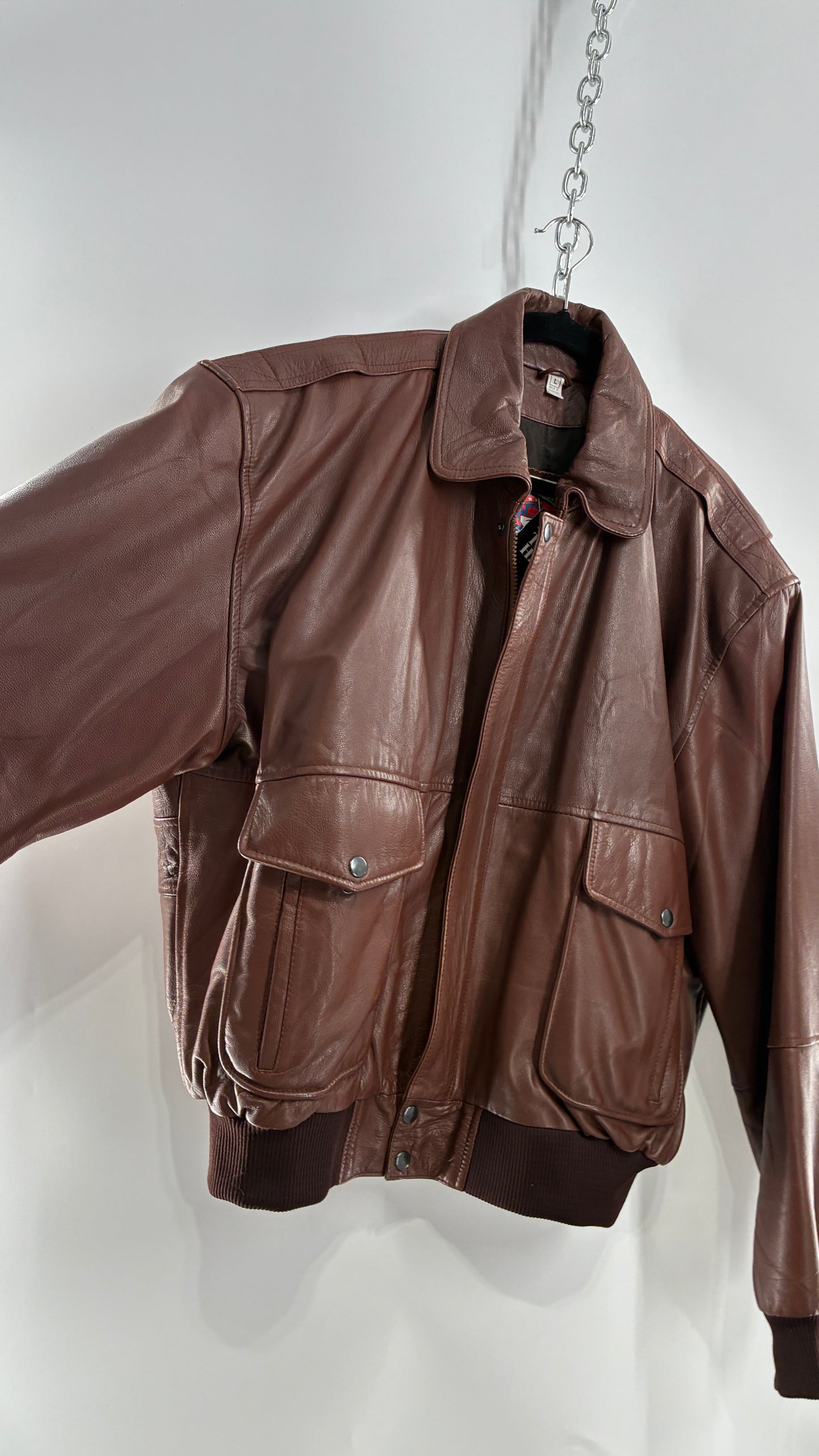 Vintage SUPER FORTRESS B2 Brown Leather Bomber Jacket (Large)
