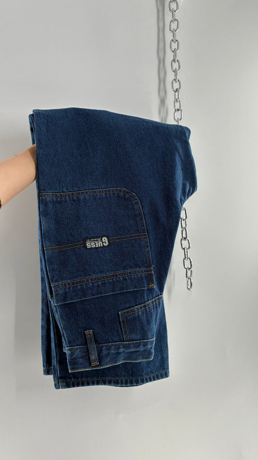 Rare Deadstock Vintage GUESS 1997 Baggy Wide Leg Cargo Jeans (28x29)