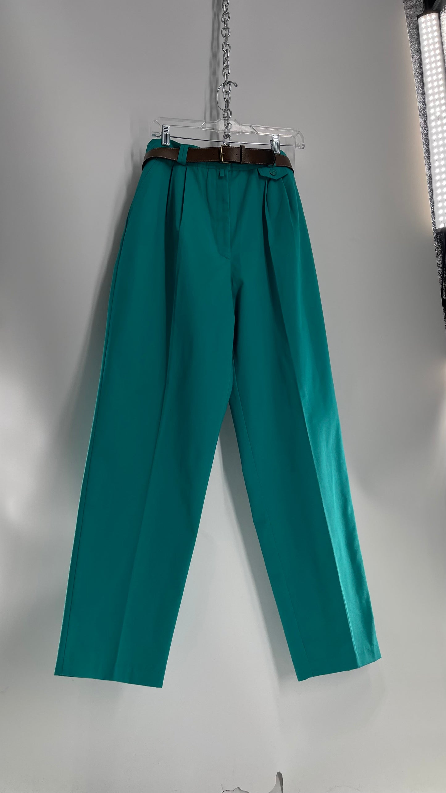 Vintage 80s Teal Deadstock Trouser with Coin Pouch Pocket with Built in Belt (14)