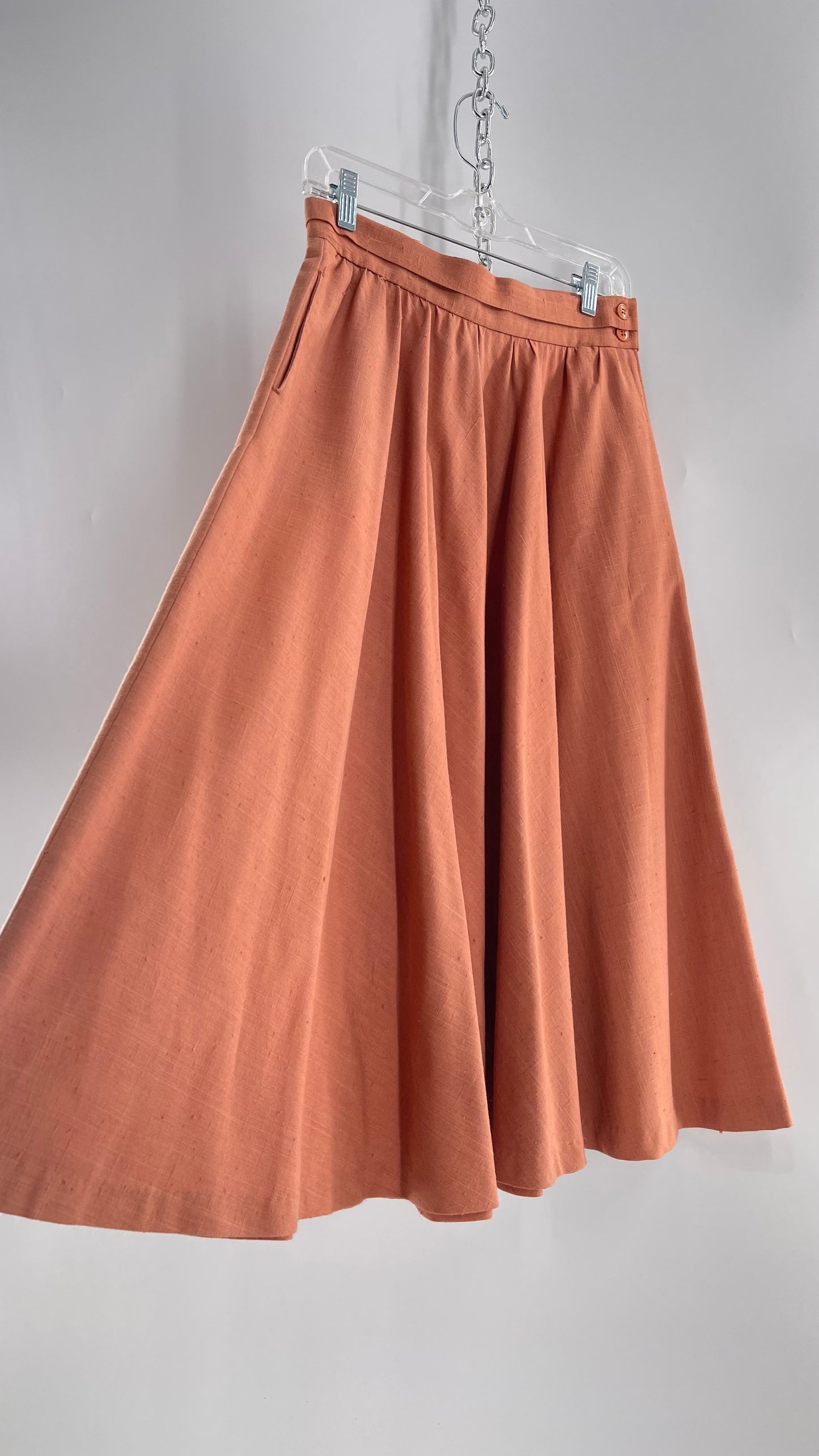 Vintage David N Linen Look Apricot Pink/Orange Circle Skirt with Pockets (9/10)