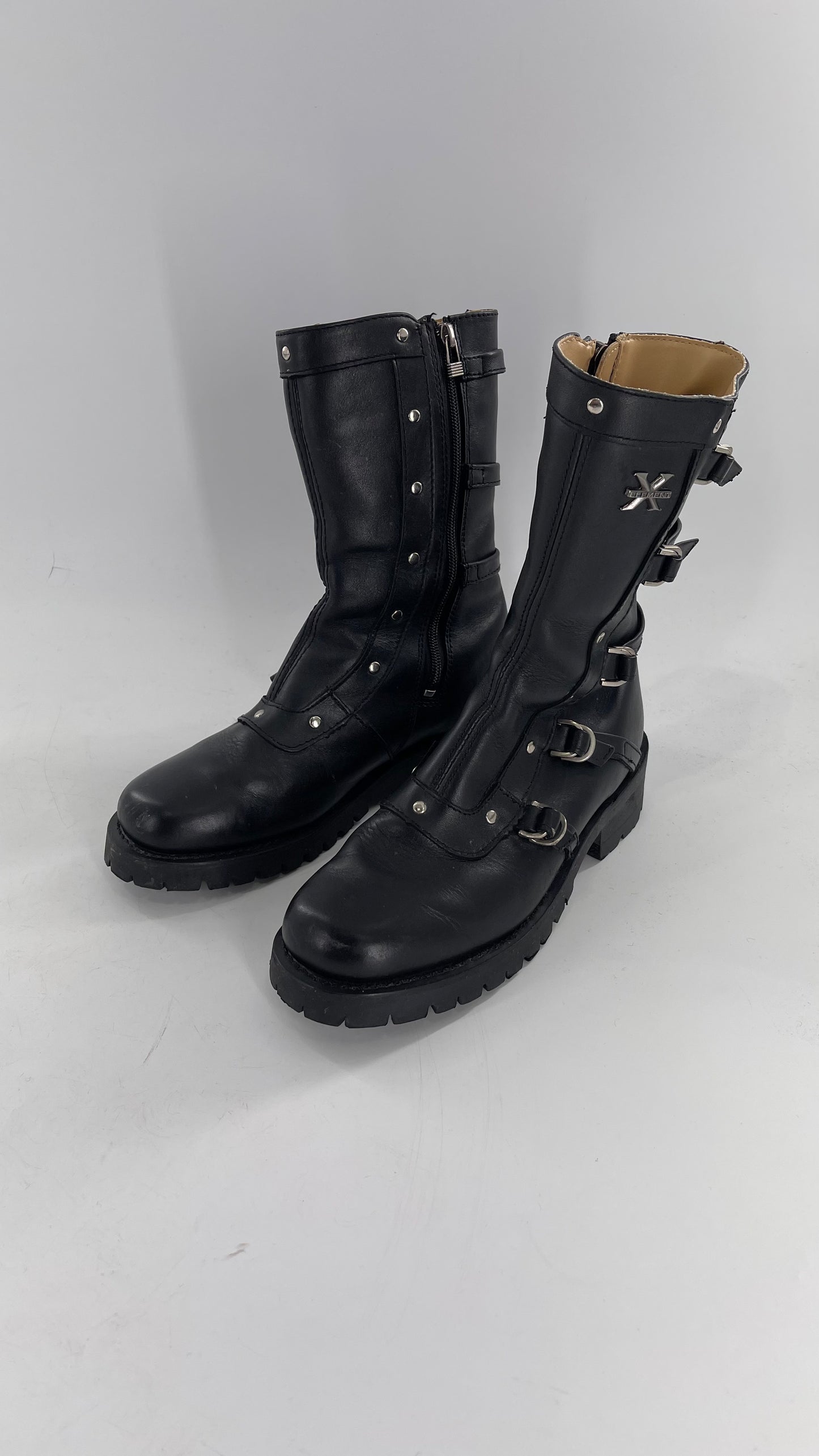 Vintage 1990s XELEMENT Buckle Side Genuine Leather Steam Punk Boots (Women’s 8.5)