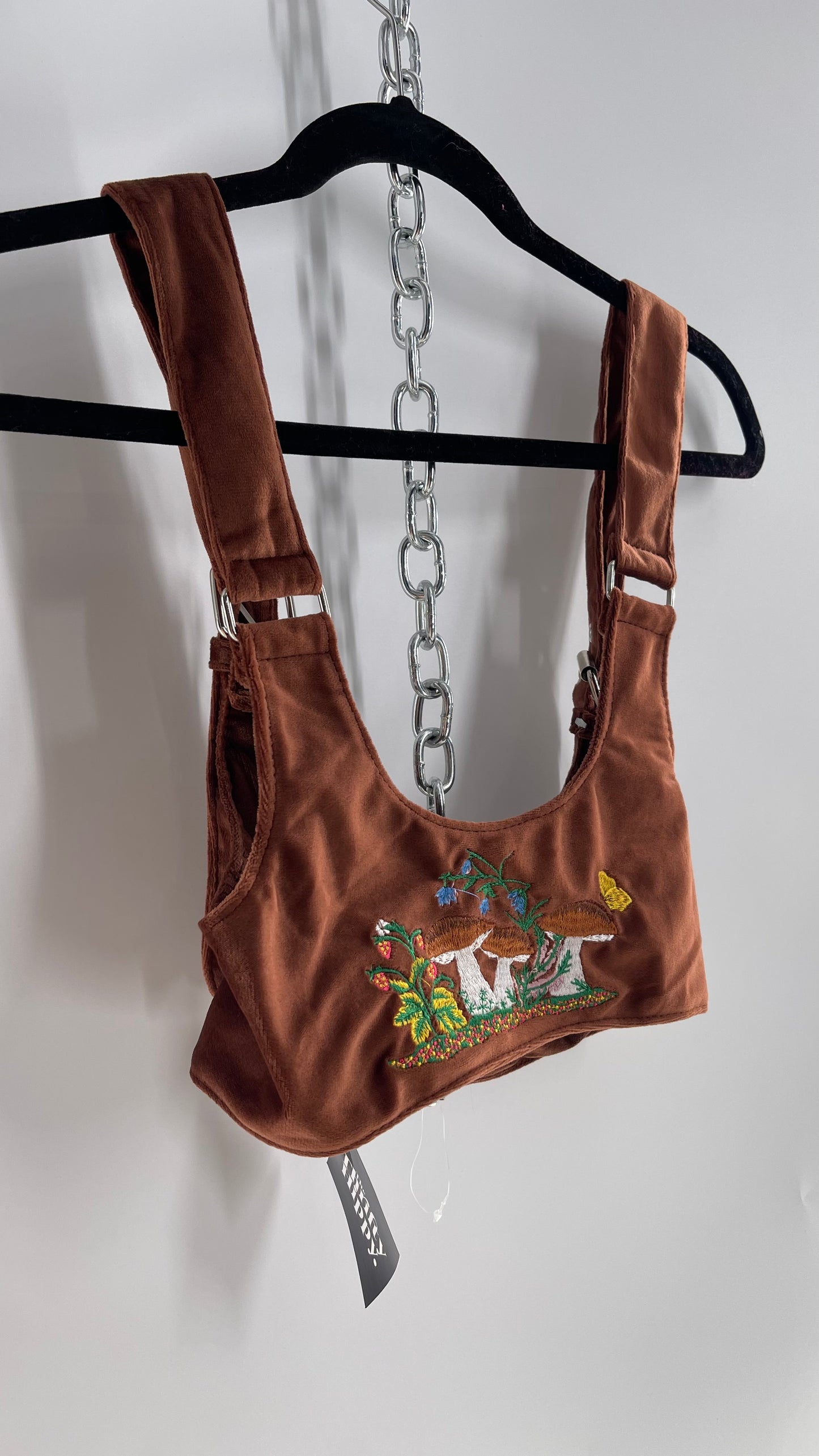 Urban Outfitters Brown Velour Harness with Embroidered Fairy/Mushrooms (Small)