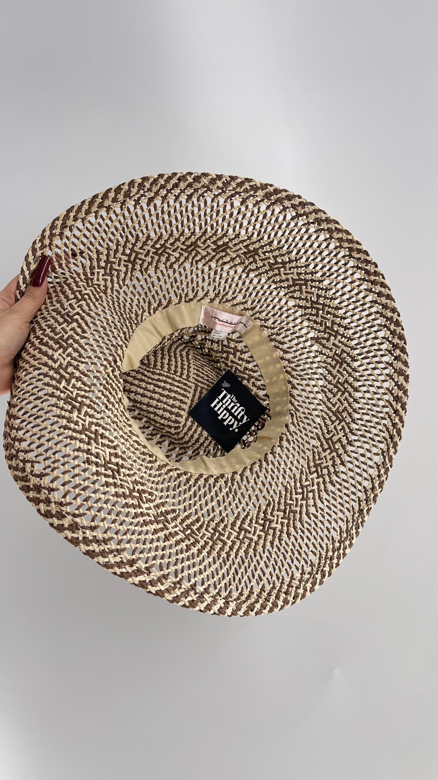 Anthropologie Four Buttons by San Diego Hat Company Brown and Beige Straw Sun Hat