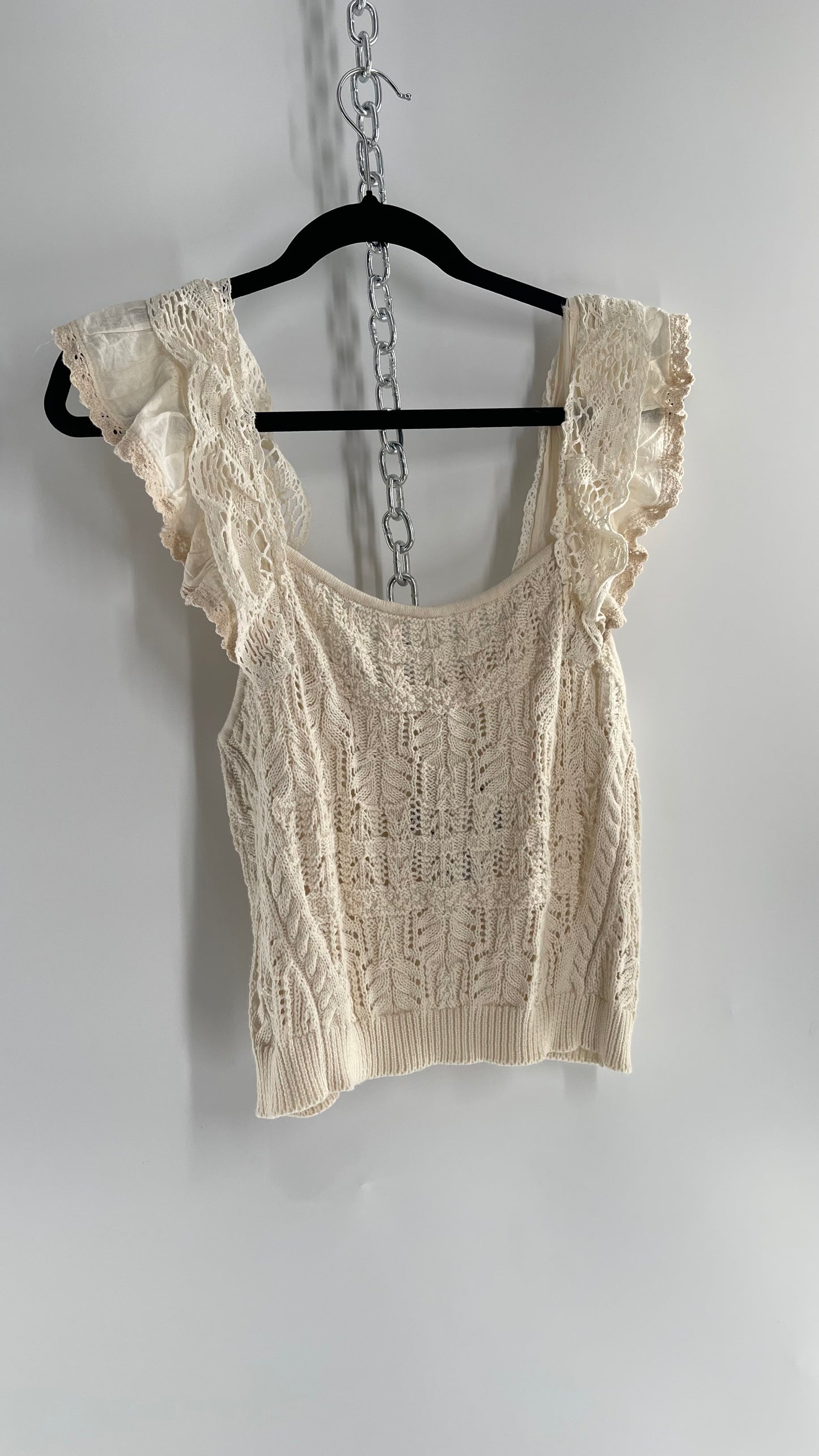 Anthropologie Beige Knit Tank with Ruffled Straps (Large)