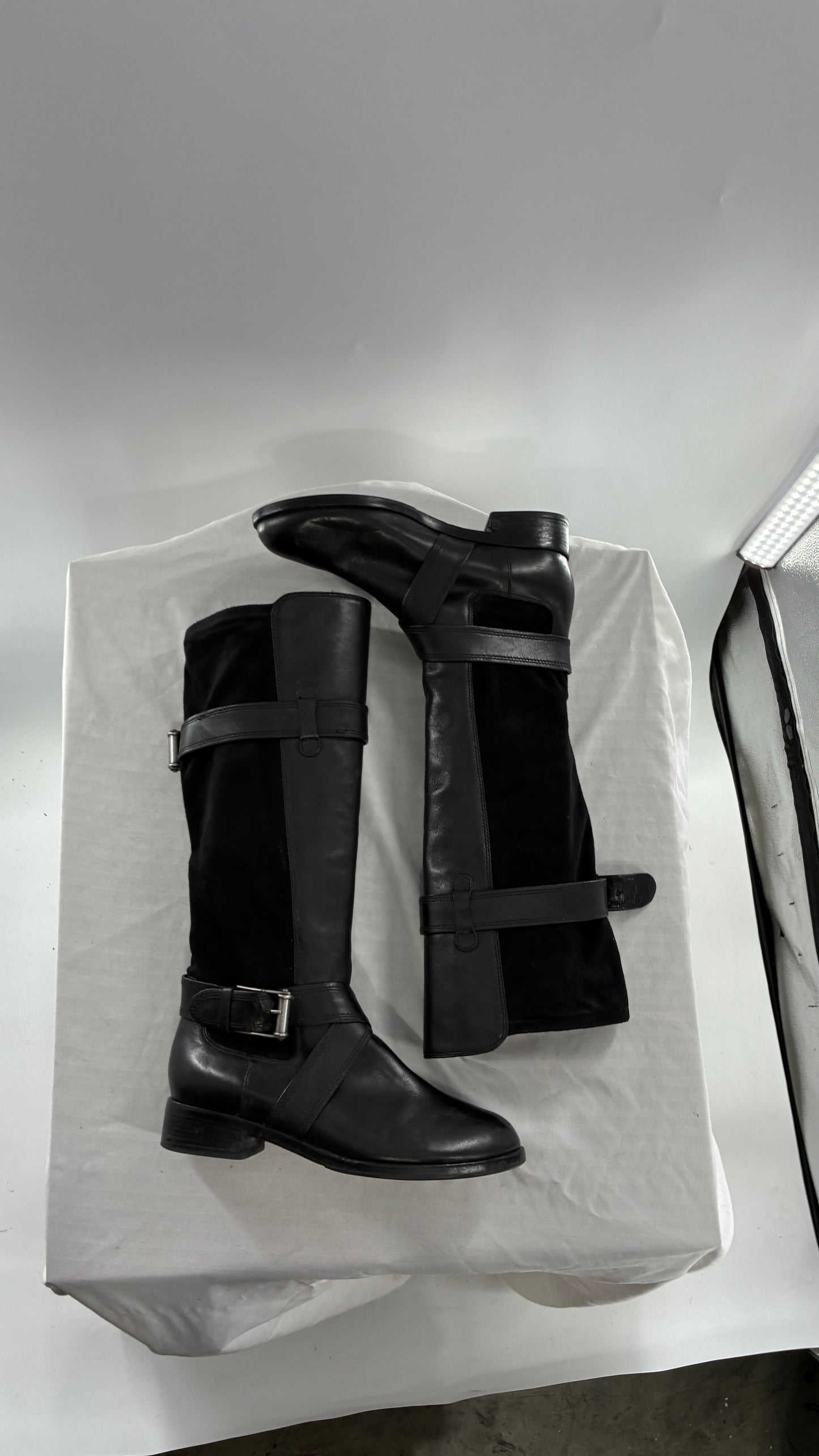 Vintage Cole Haan Black Leather Knee High Boots with Buckle Detailing (7.5)
