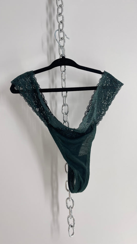 Urban Outfitters Out from Under Dark Green Lace Thong NWOT (Large)