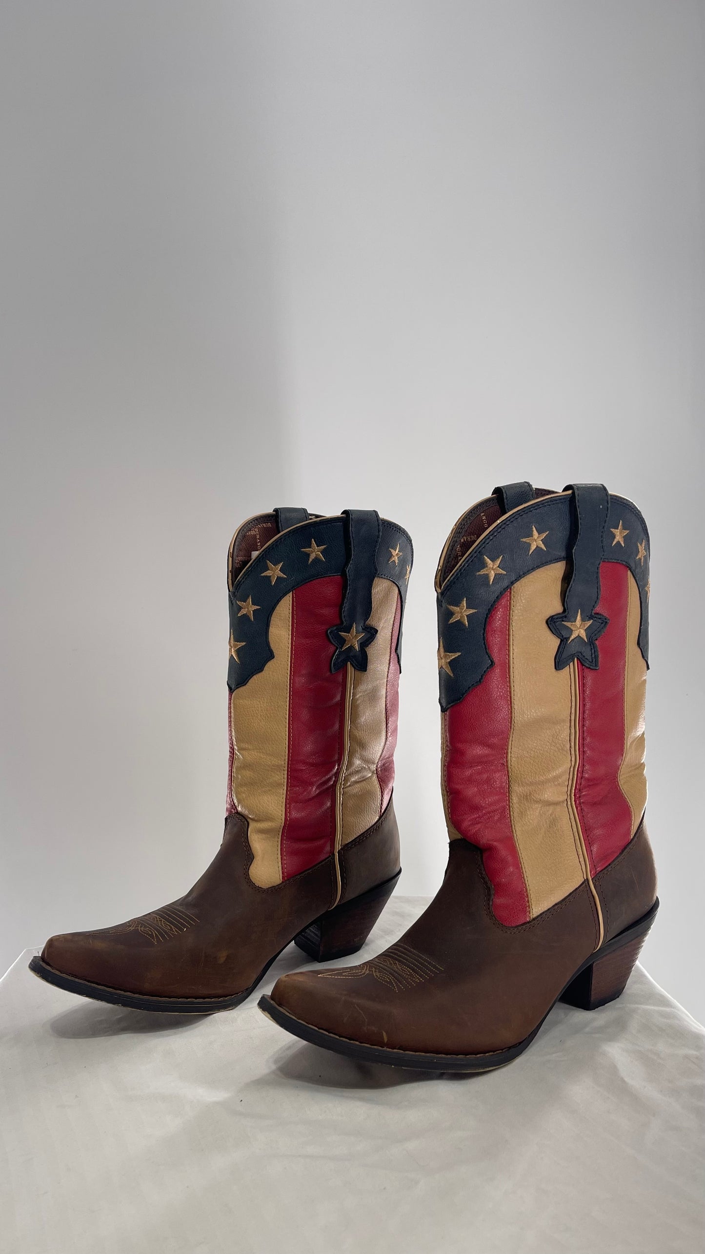 DURANGO Brown Leather Americana Flag Cowboy Boots (11)