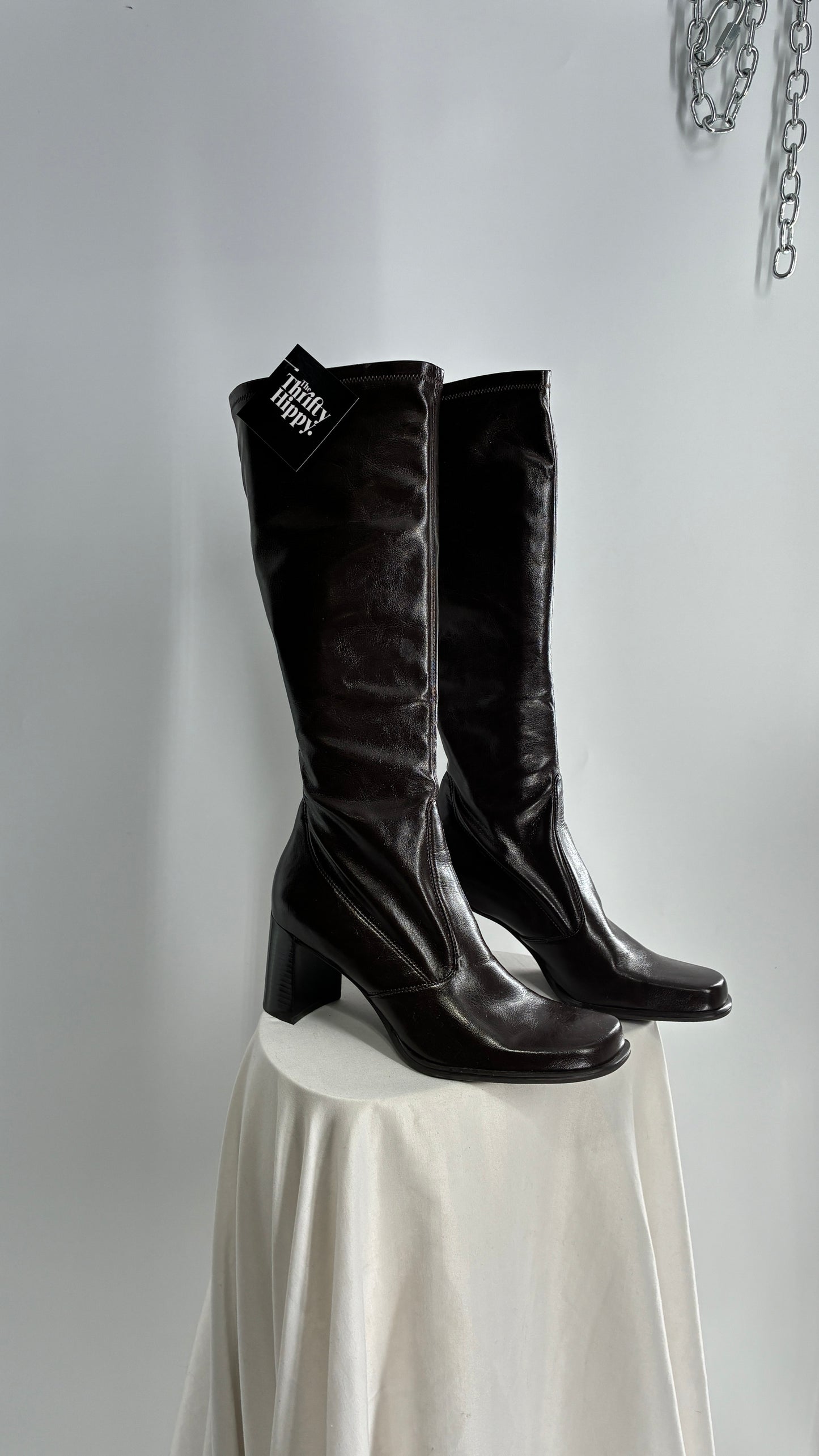Vintage FRANCO SARTO Made in Brazil Square Toe Knee High Boots with Block Heel (8.5)