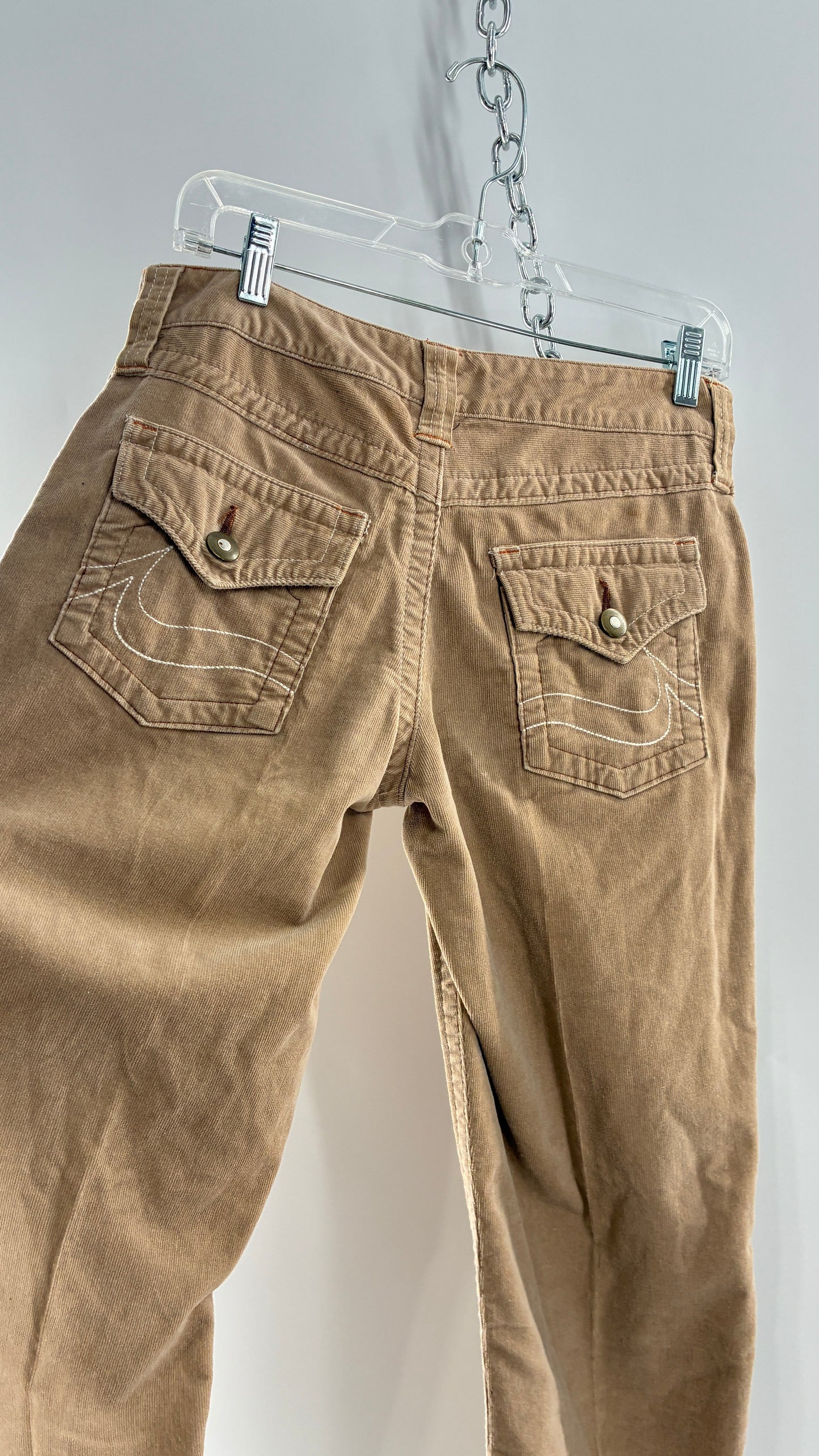 Vintage Fashion Bug Tan Corduroy Kick Flare Pants with Embroidered Bum Pockets (6)