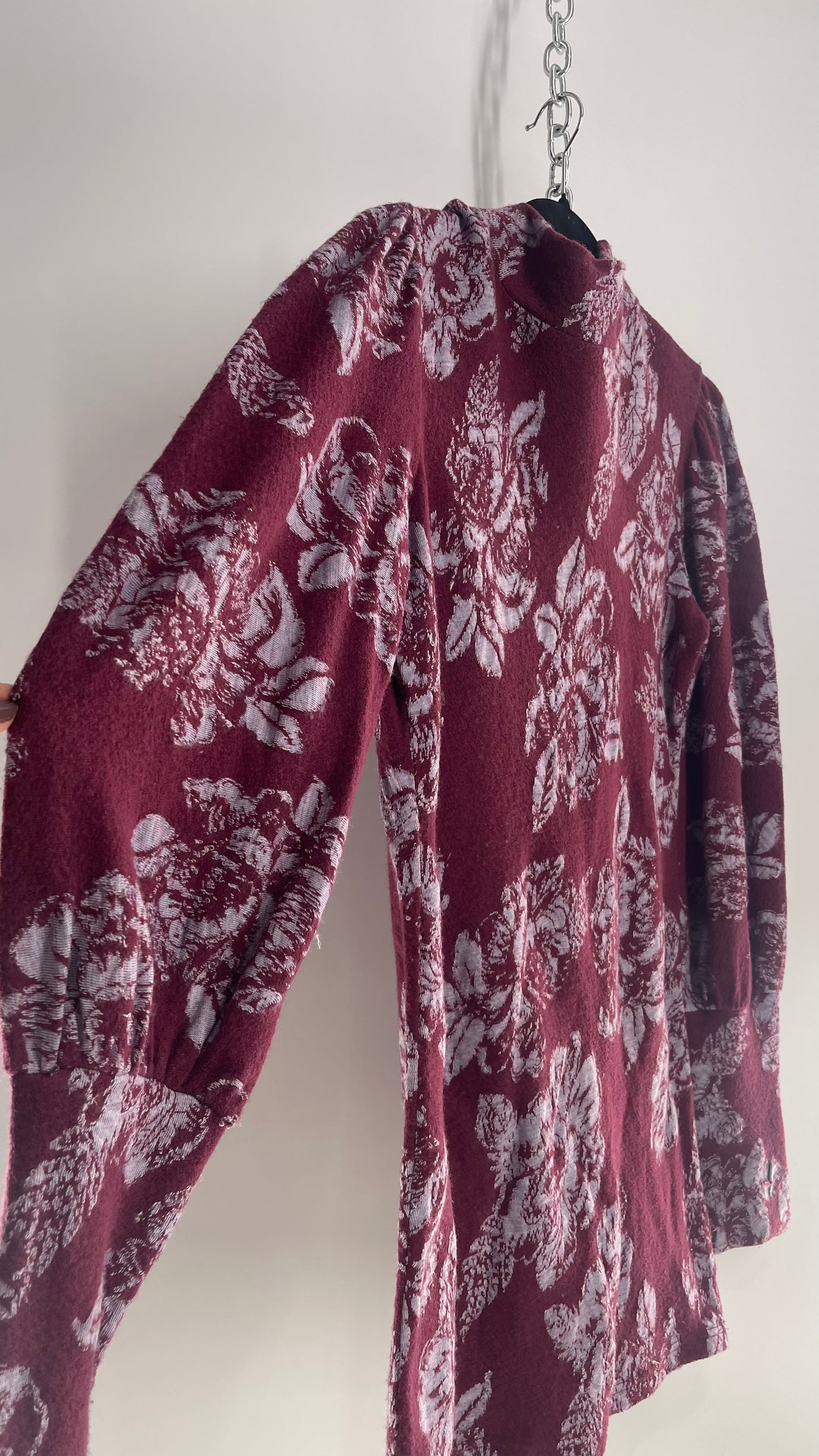 Free People Burgundy Floral Sweater Dress (Medium)