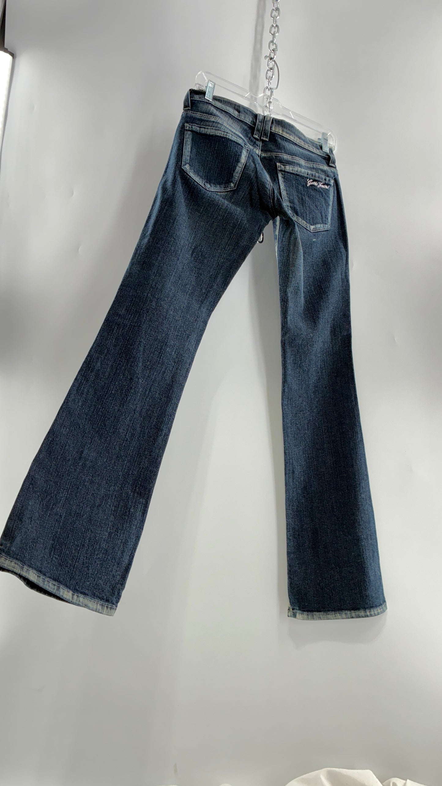 Vintage GUESS CO Ultra Low Rise Jeans with Bleached Seams and Button Side Closure (26)