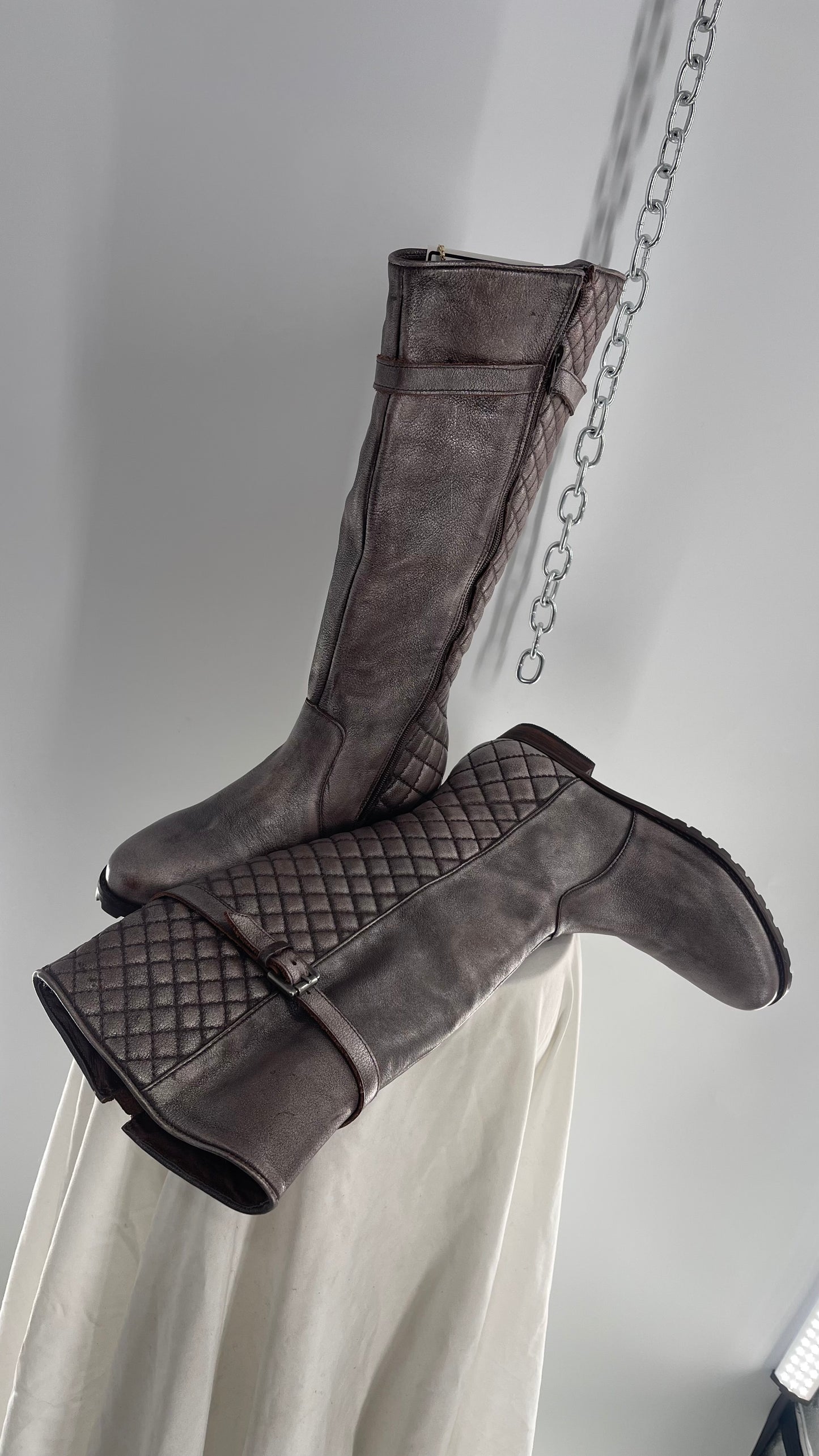 COCO Matisse Metallic Gun Powder Grey Quilted Knee High Boots Made in Brazil (9)