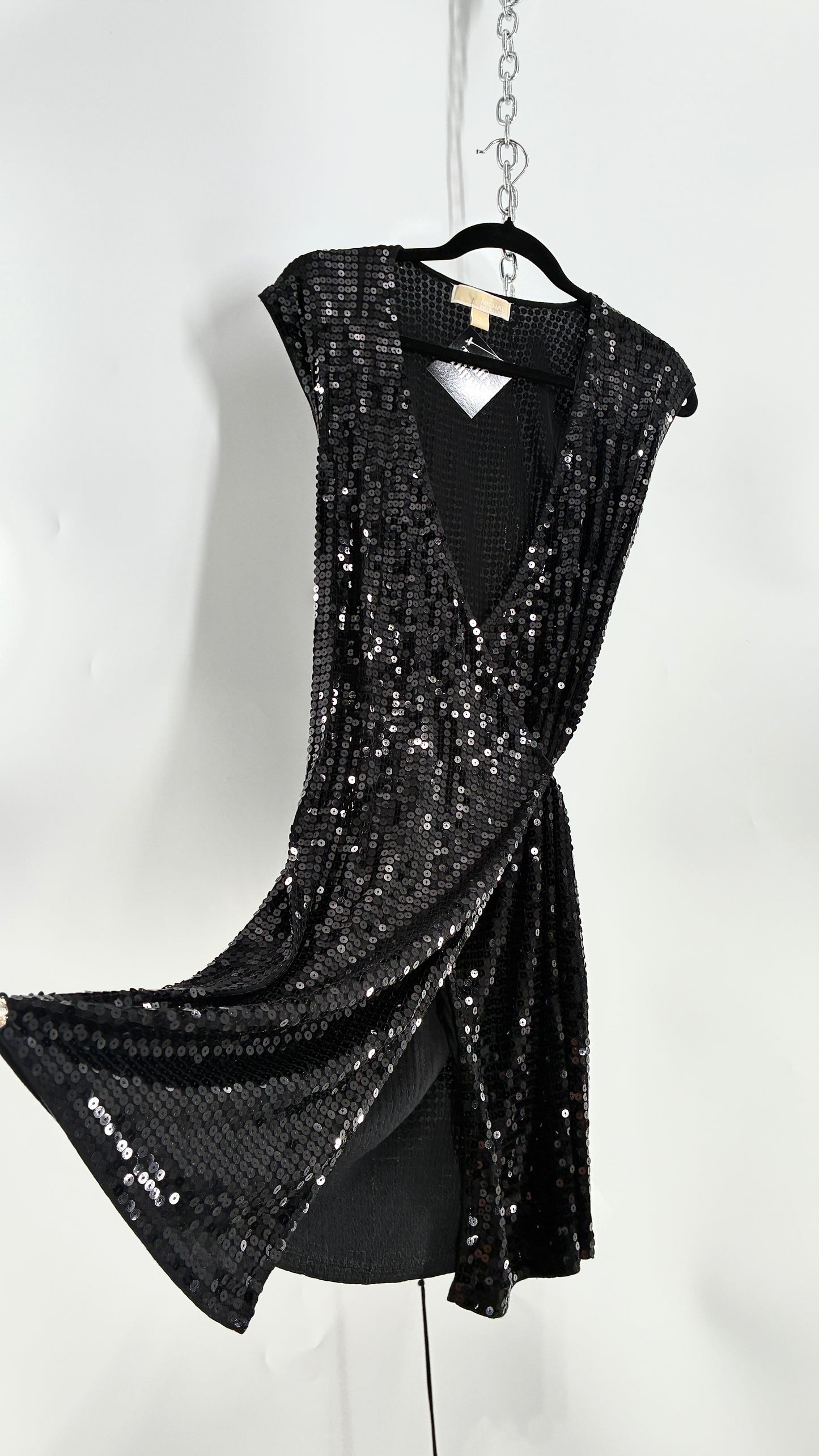 Vintage MICHAEL KORS Black Sequin Wrap Dress (Small)