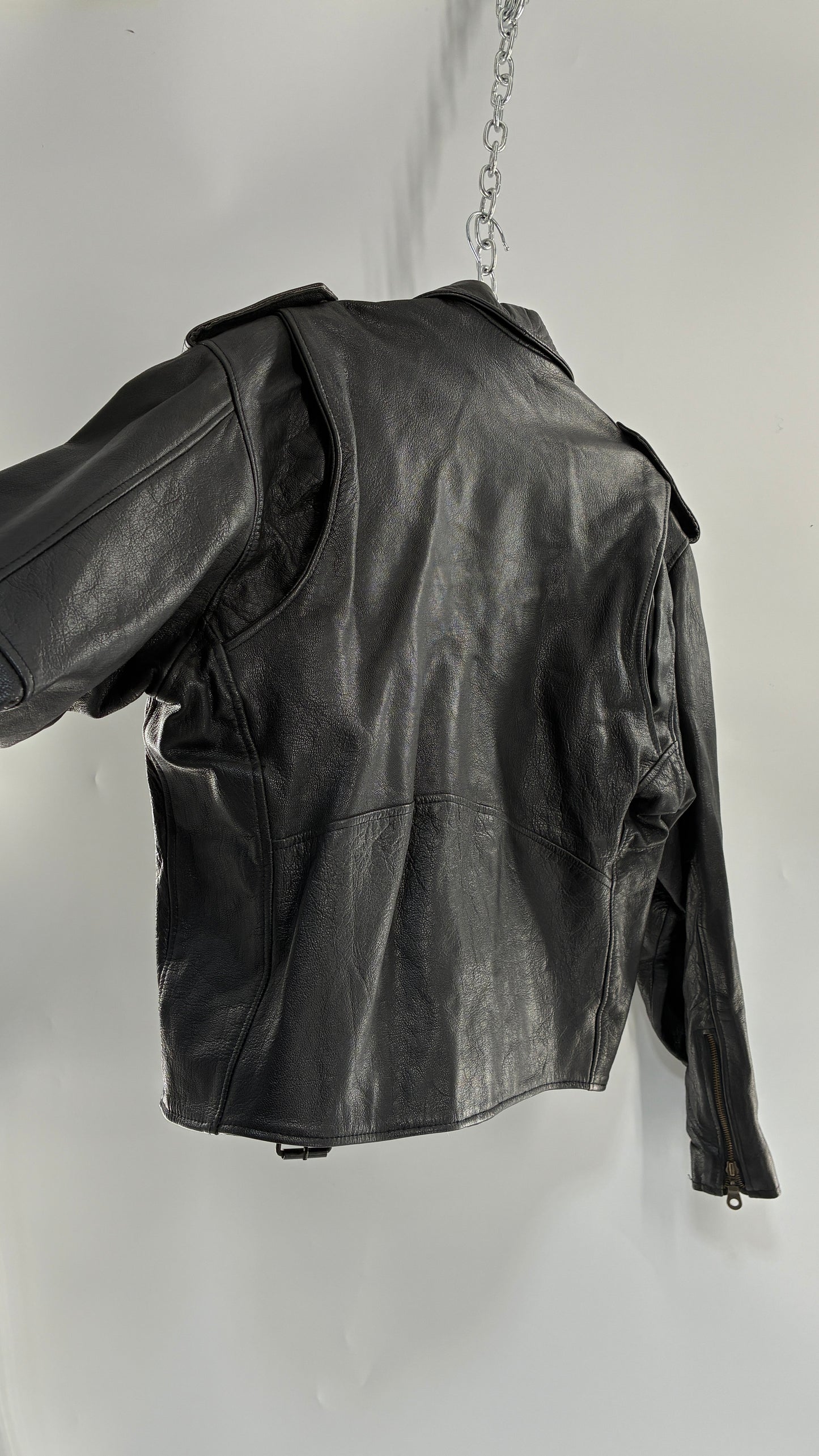 Vintage Black Genuine Leather Motorcycle Jacket (XL)