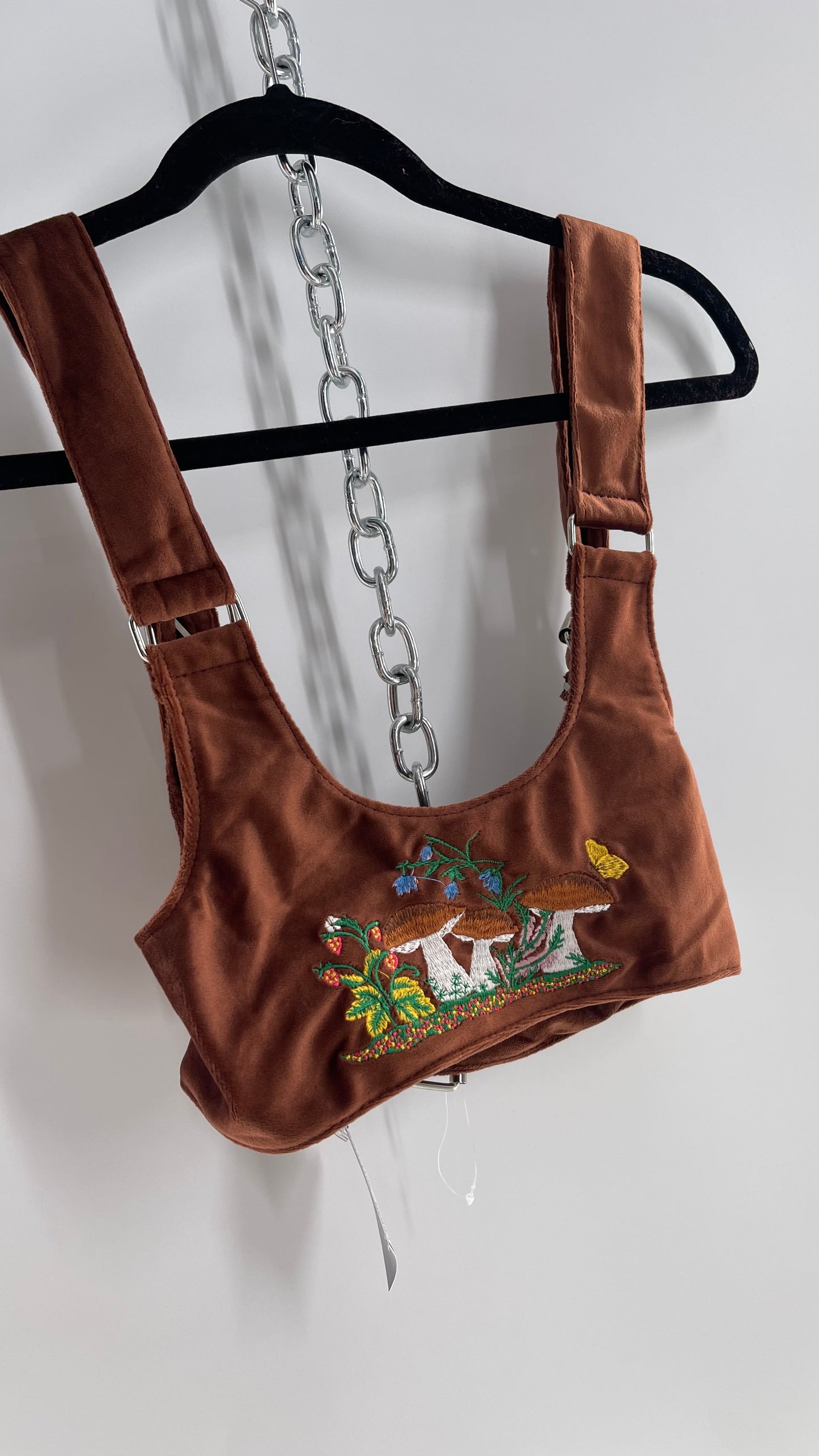 Urban Outfitters Brown Velour Harness with Embroidered Fairy/Mushrooms (Small)