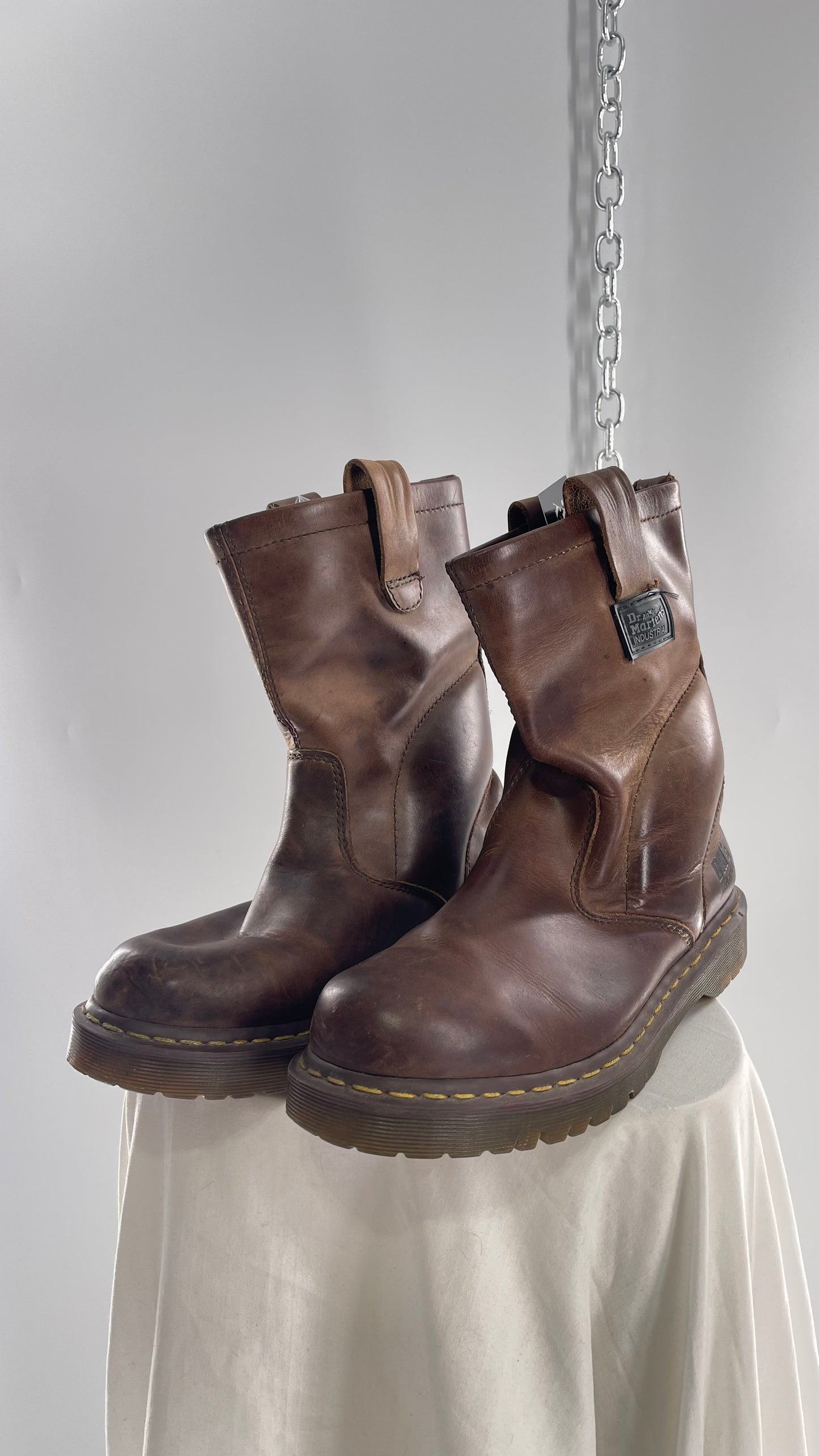 Vintage Brown Leather Industrial Dr. Martens Men’s Pull-On Boots (10)