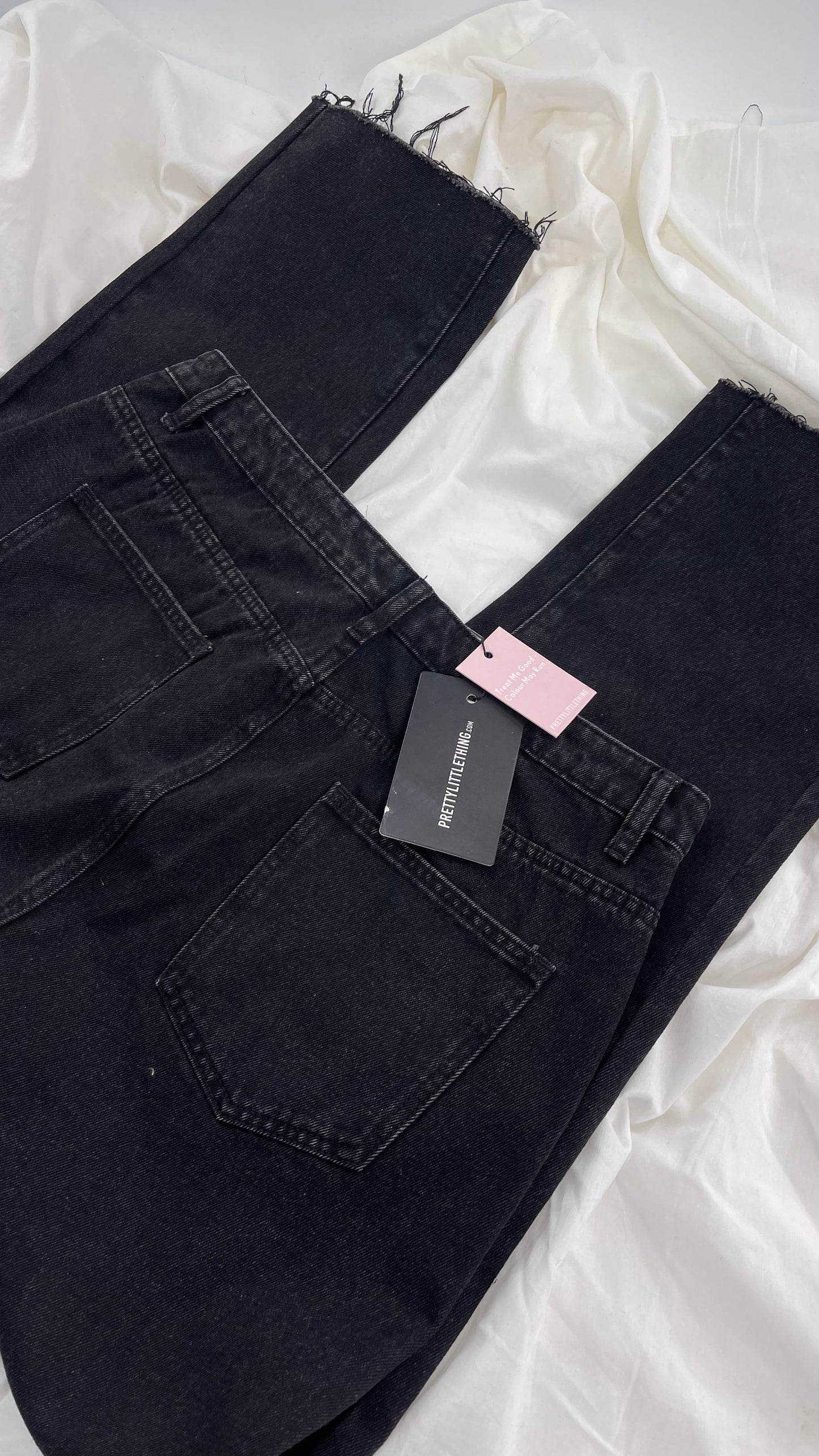 PRETTY LITTLE THING Black Jeans with Frayed Hem with Tags Attached (10)