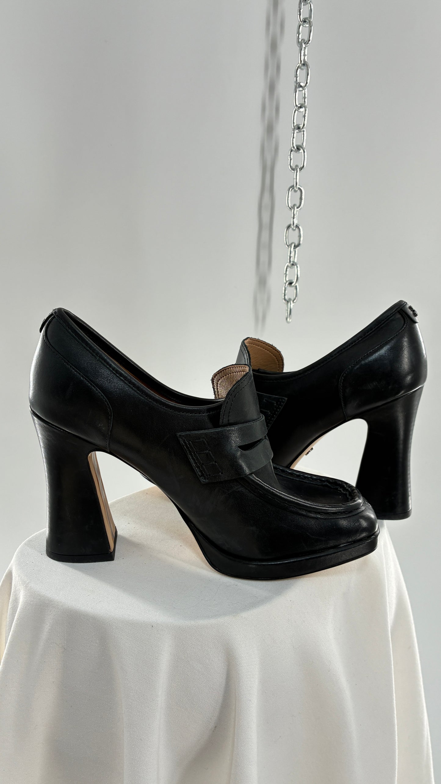 Vintage Sam Edelman Jeanette Black Genuine Leather Chunky Heel Oxfords (9)