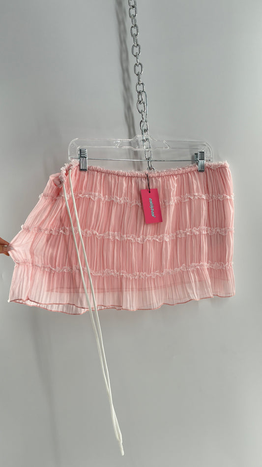 EDIKTED Pink Crimped Side Tie Micro Mini Skirt with Tags Attached (Large)