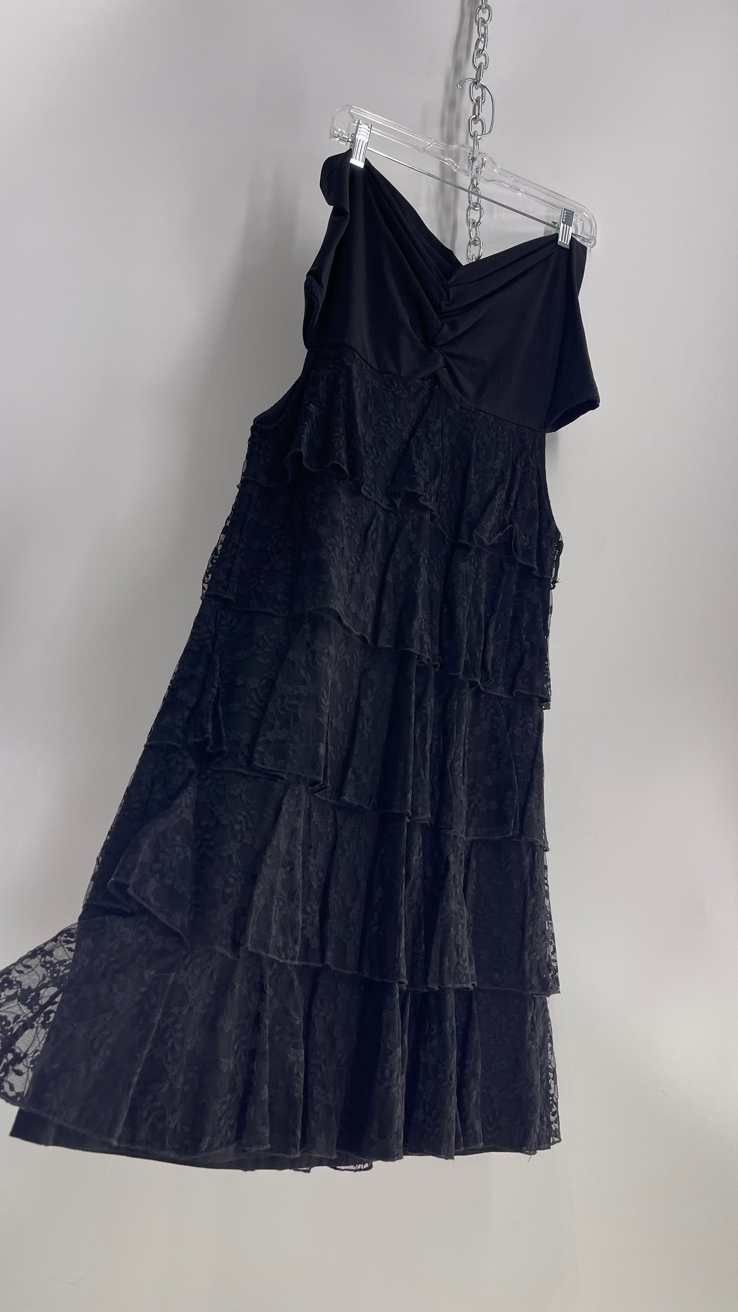 Anne Fontaine Vintage Black Layered Lace Ruffle Dress/Skirt with Tags Attached (40)