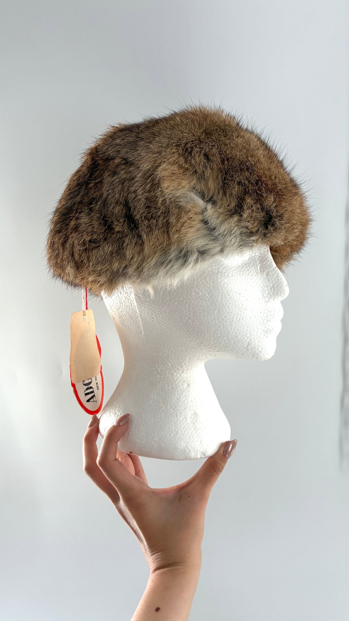 Deadstock Vintage 1960s ADOLFO II New York Paris Genuine Rabbit Fur Capulet Hat