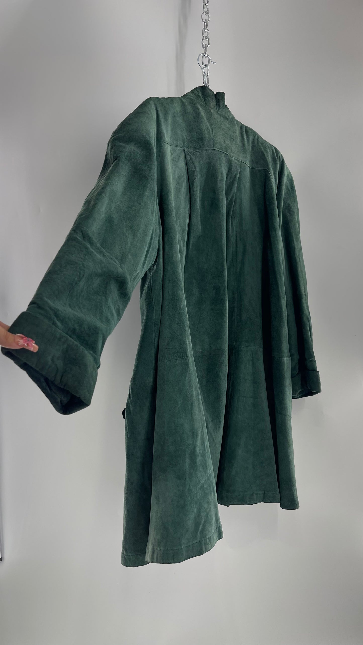 Vintage ELLEN ASHLEY Green Suede Leather Coat (Large)