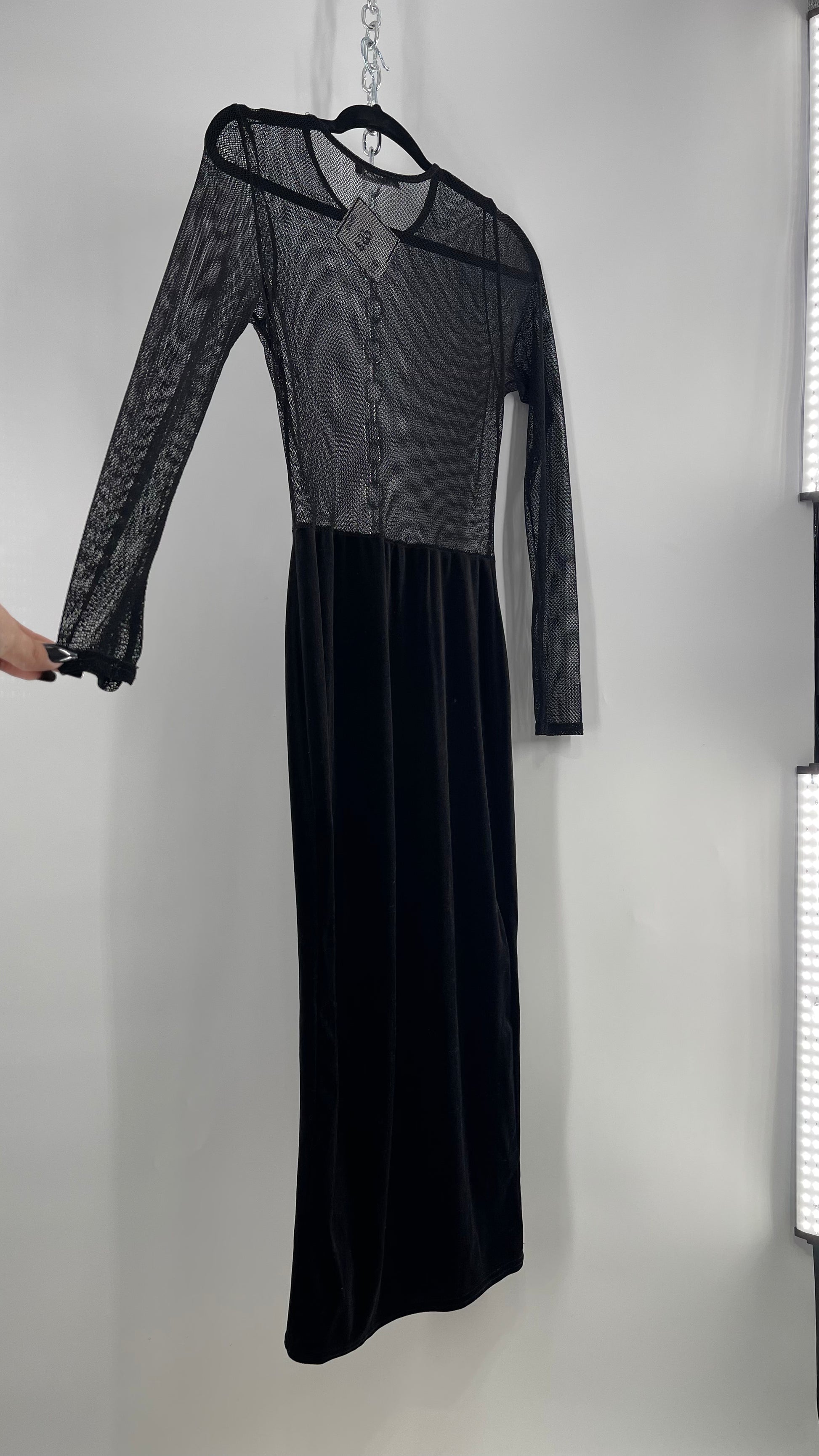 MISSGUIDED Black Midi Bodycon with Velvet Skirt and Mesh Bodice (4) The Thrifty Hippy MISSGUIDED Black Midi Bodycon with Velvet Skirt and Mesh Bodice (4) The Thrifty Hippy