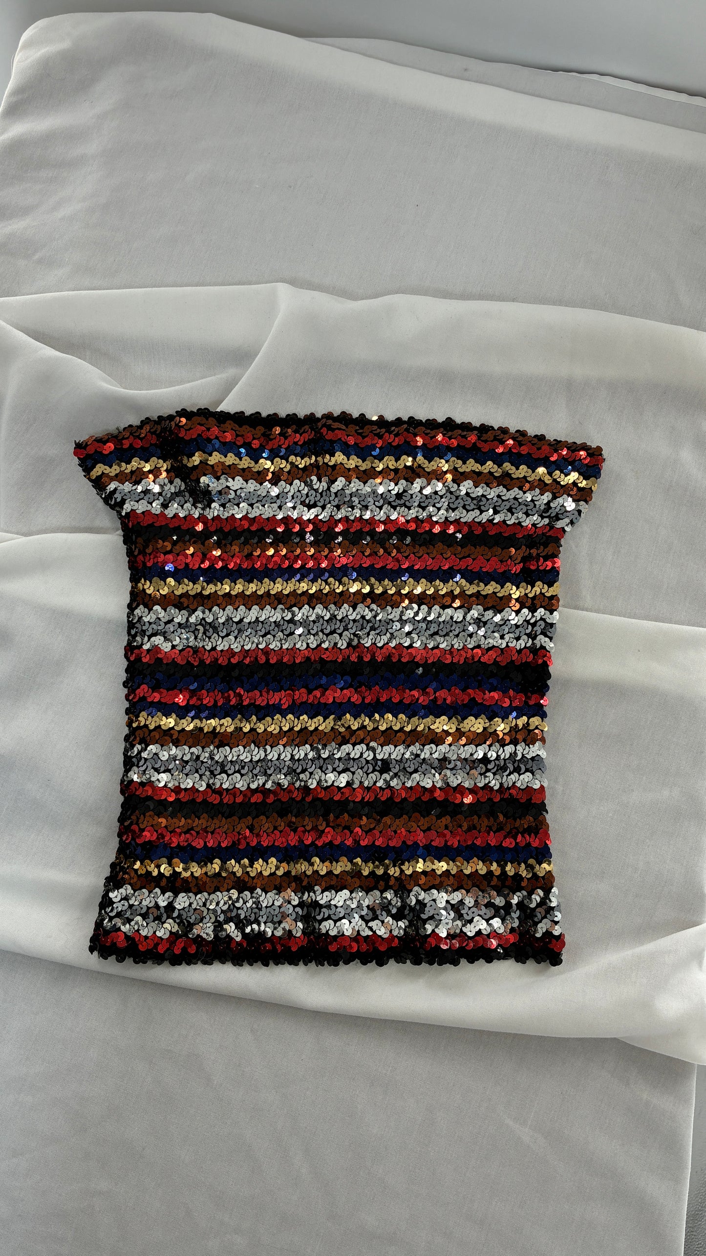 Vintage Elastic Striped Sequin Tube Top (S/M)