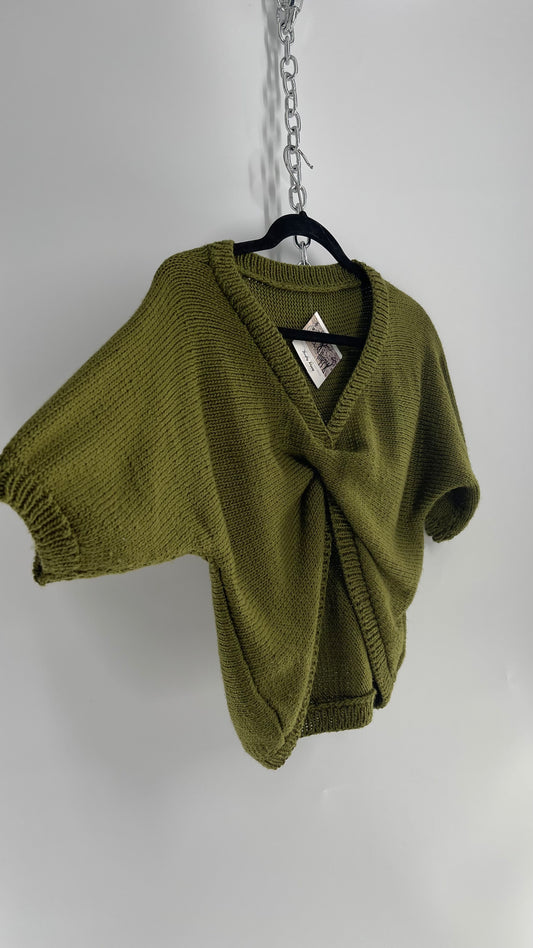 Vented Moss Green Knit Short Sleeve Reversible Sweater (Small)