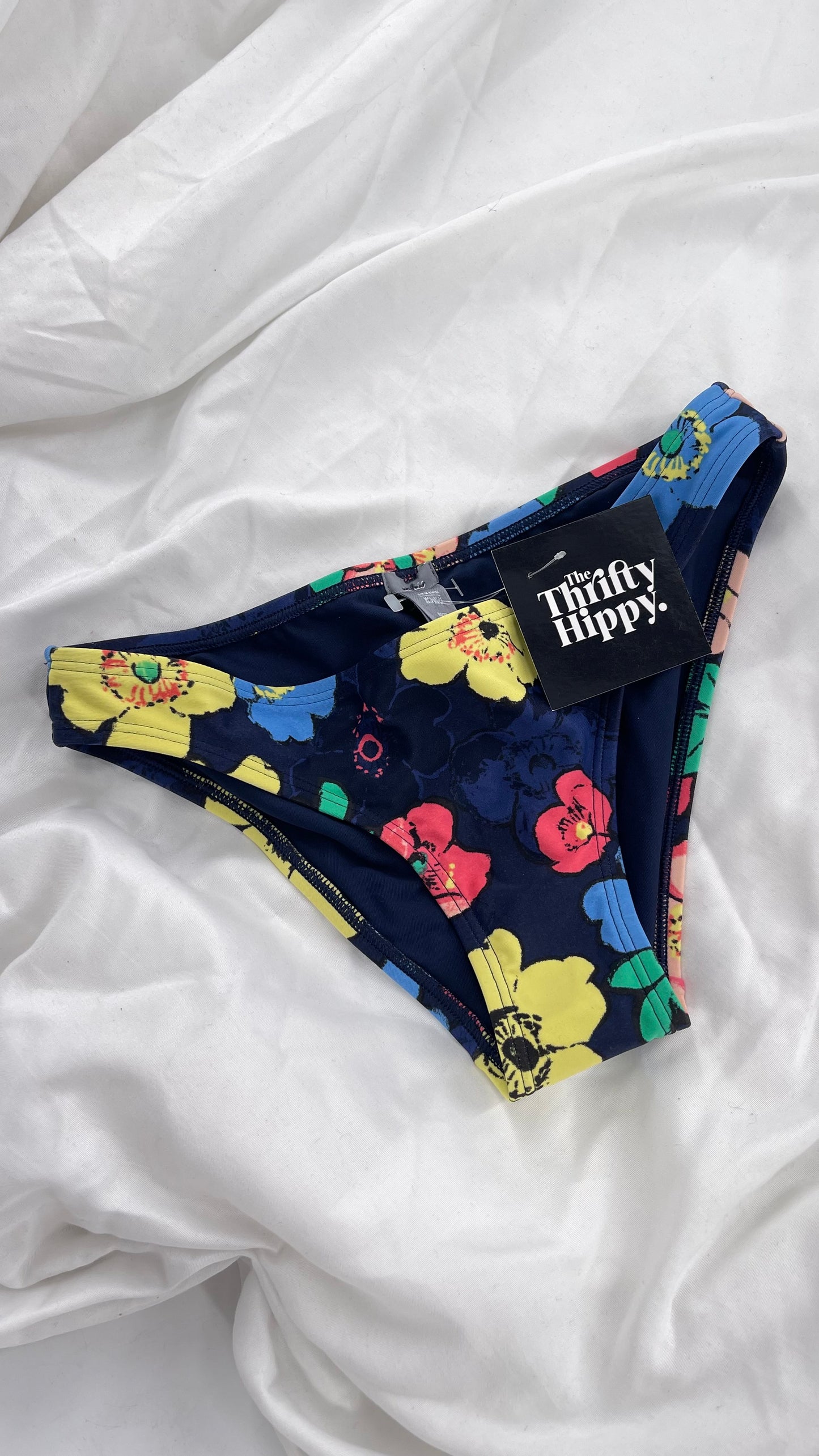 AERIE Navy Swim Bottoms with Contrasting Florals (XS)