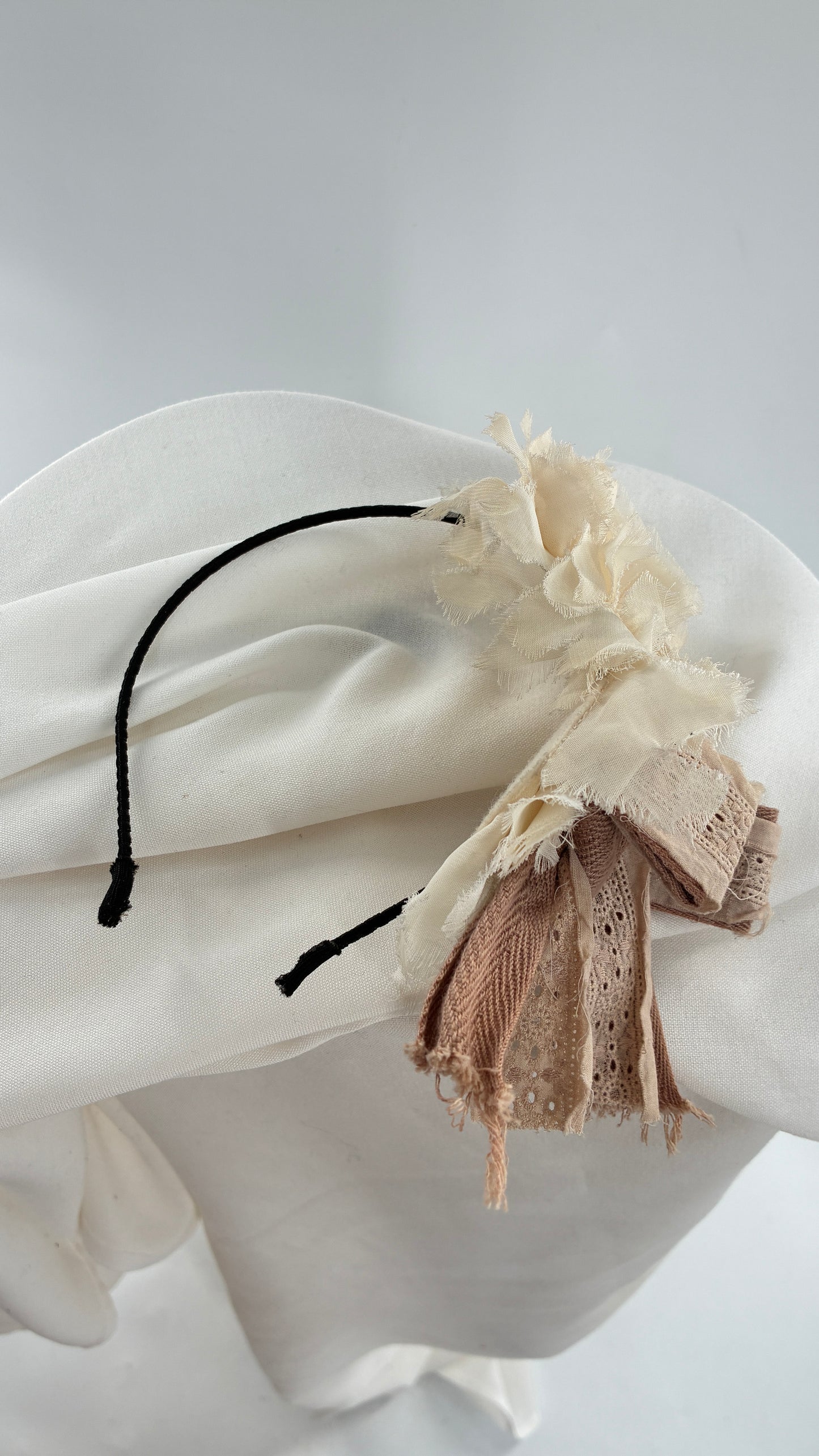 Vintage FARMER Handmade Headband with Ribbon and Flower Appliqués