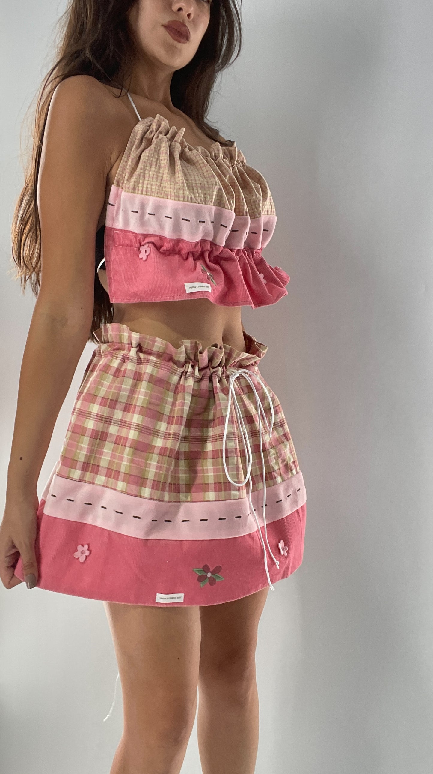 Custom Strawberry Shortcake 2 Piece Handmade Patchwork Skirt and Backless Top Set (One Size XS-XL)