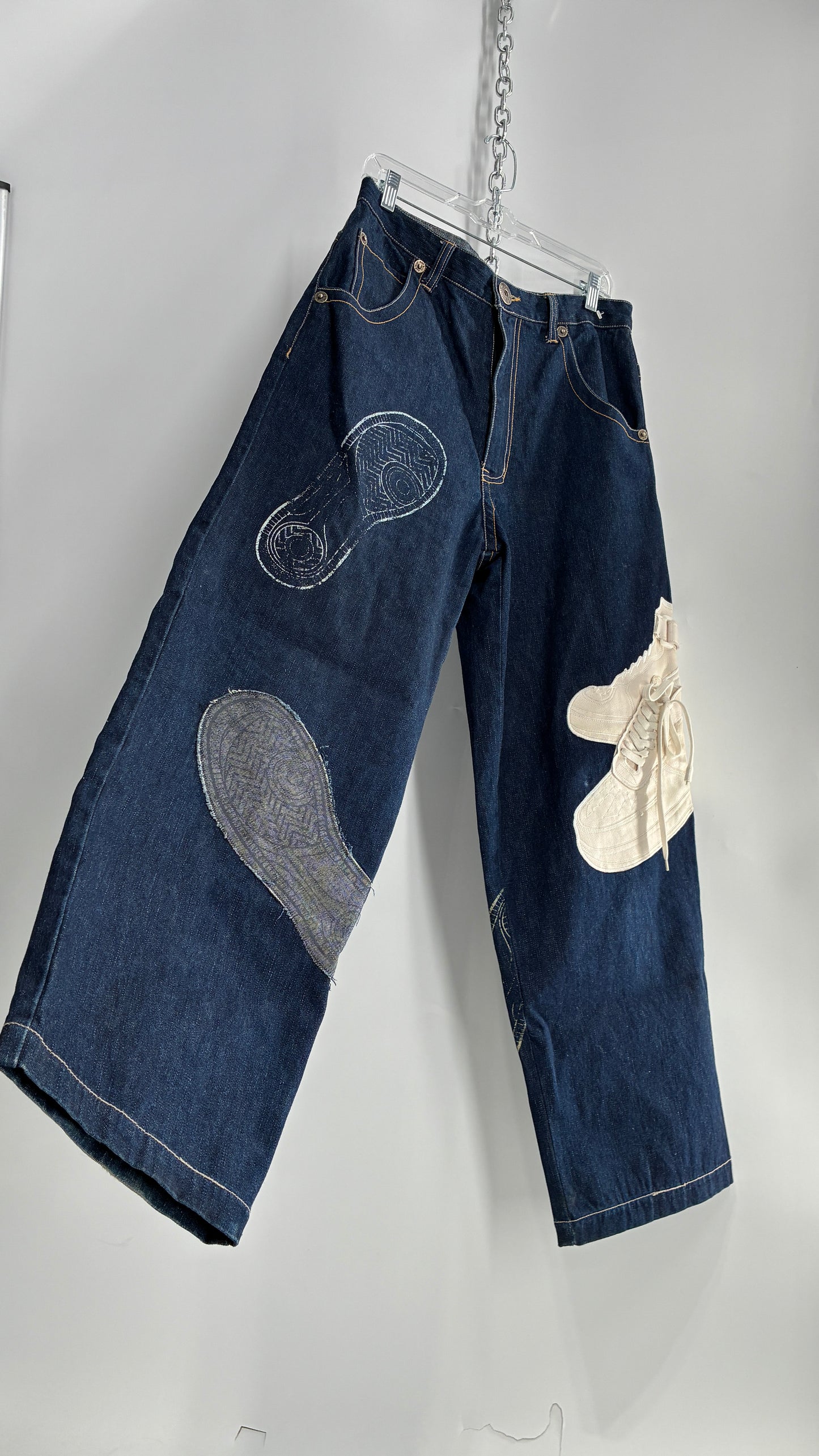 Vintage RAWBLUE Baggy Heavy Denim Wide Legs with AF1 Appliqué (32W/31)