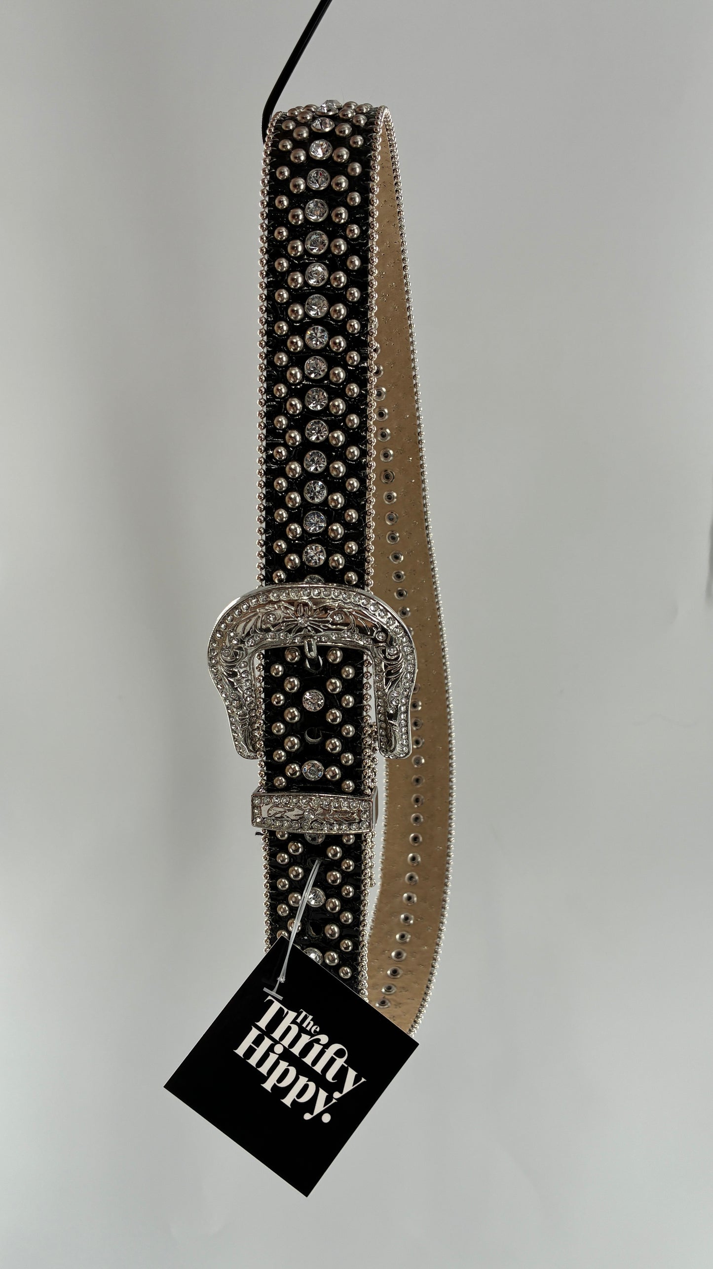 Vintage GUESS Black Rhinestone Studded Belt (Large)