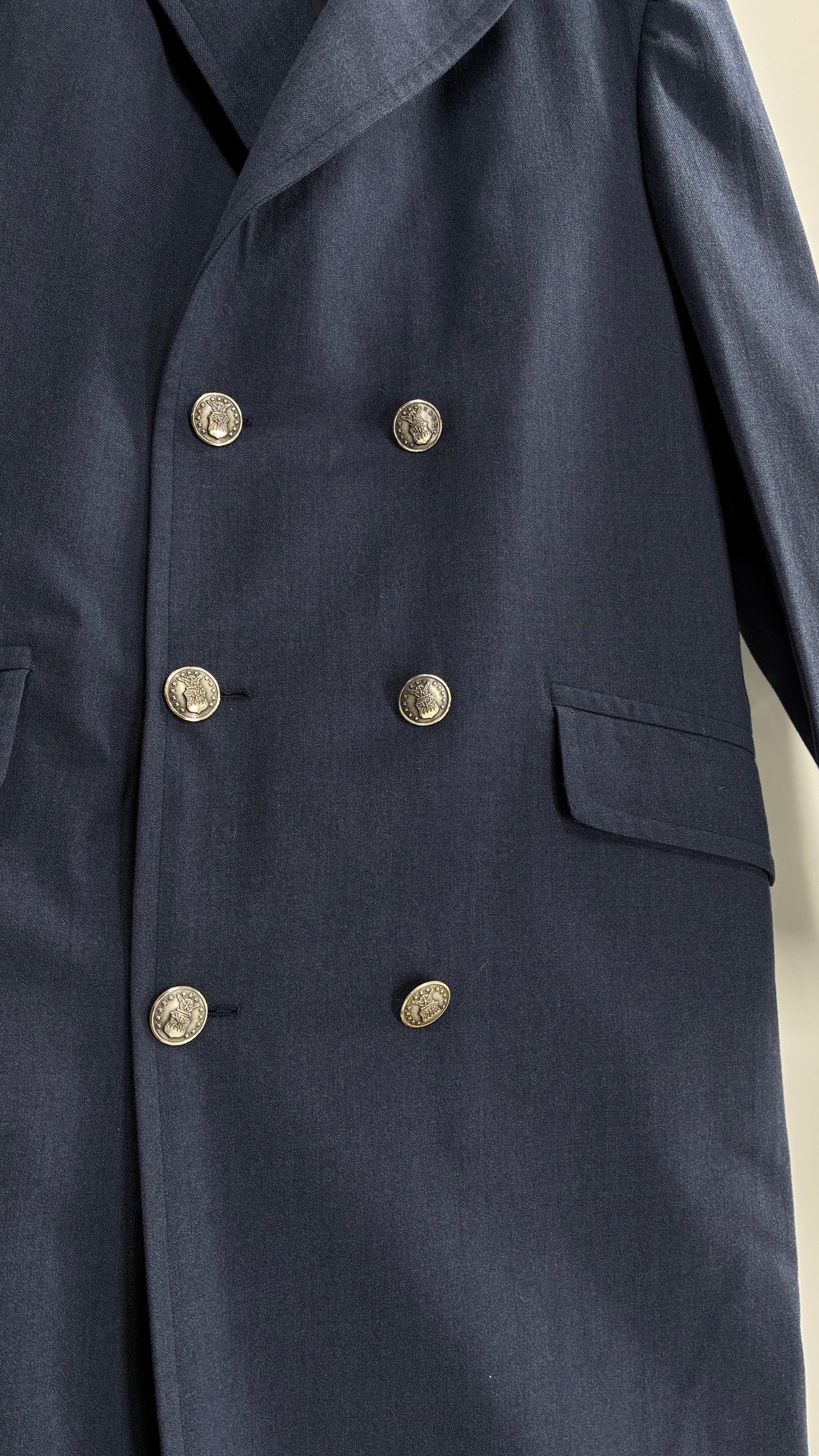 Vintage Military Style Navy Blue Woven Heavy Duty Long Coat