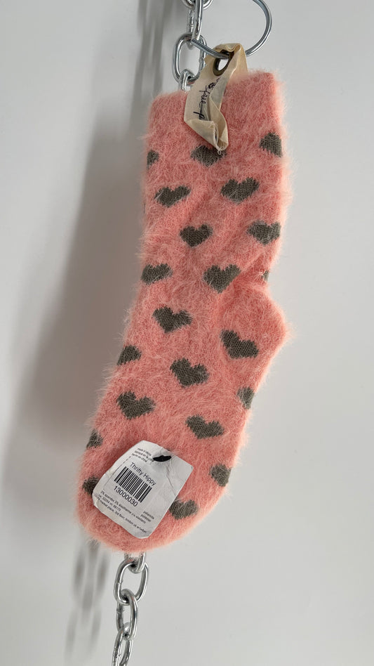 Free People Pink Fuzzy Heart Patterned Socks