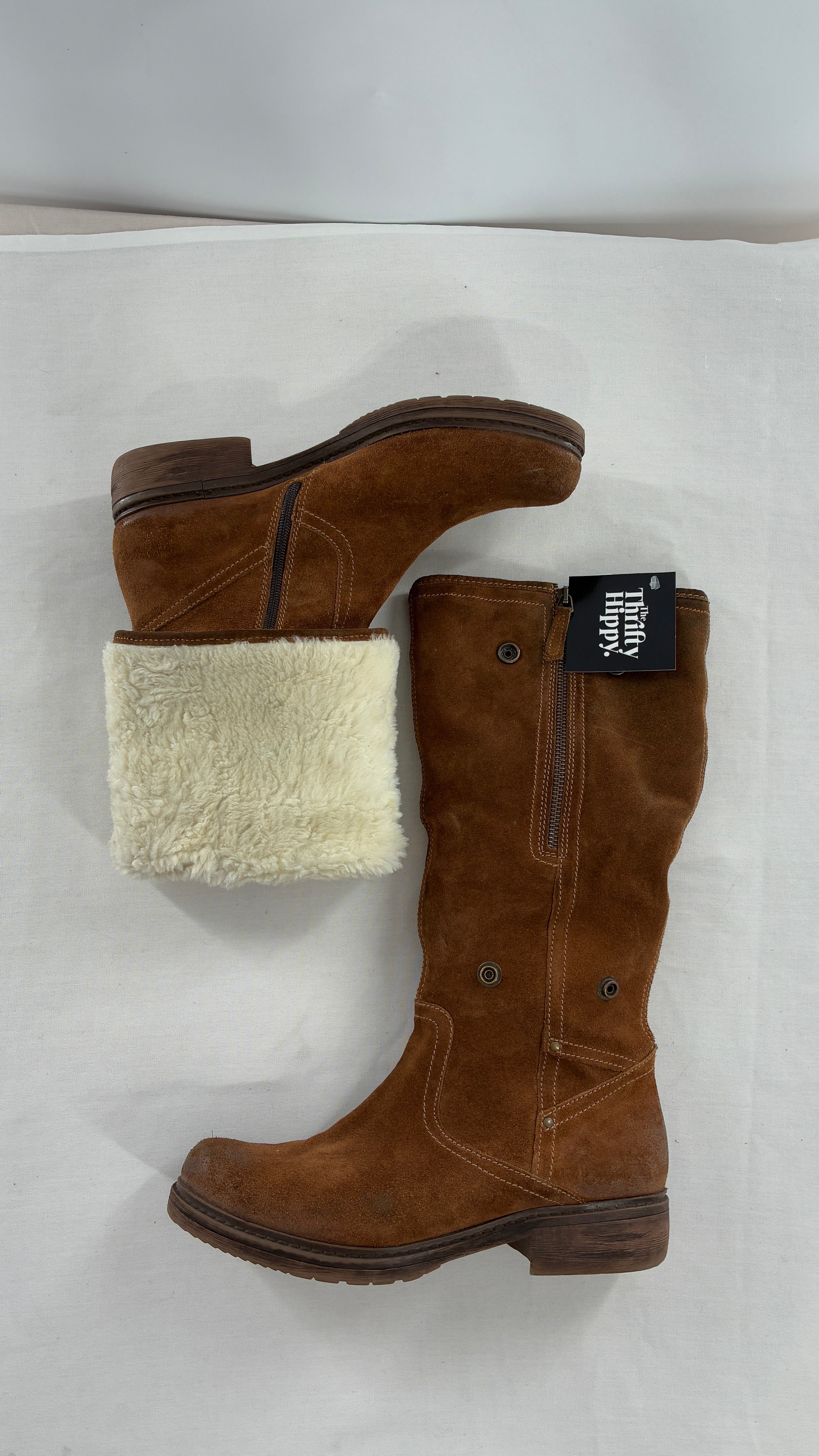 MANAS Brown Suede Leather Combat Style Boots with Fold Over Option