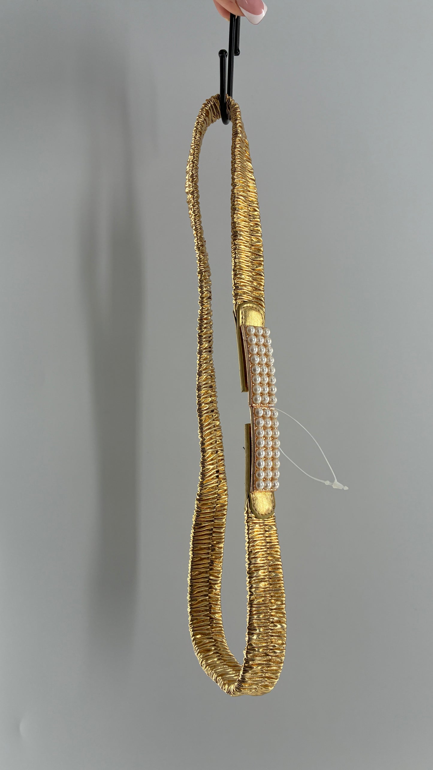 Vintage Gold Stretchy Belt with Pearl Buckle Detail (M/L)