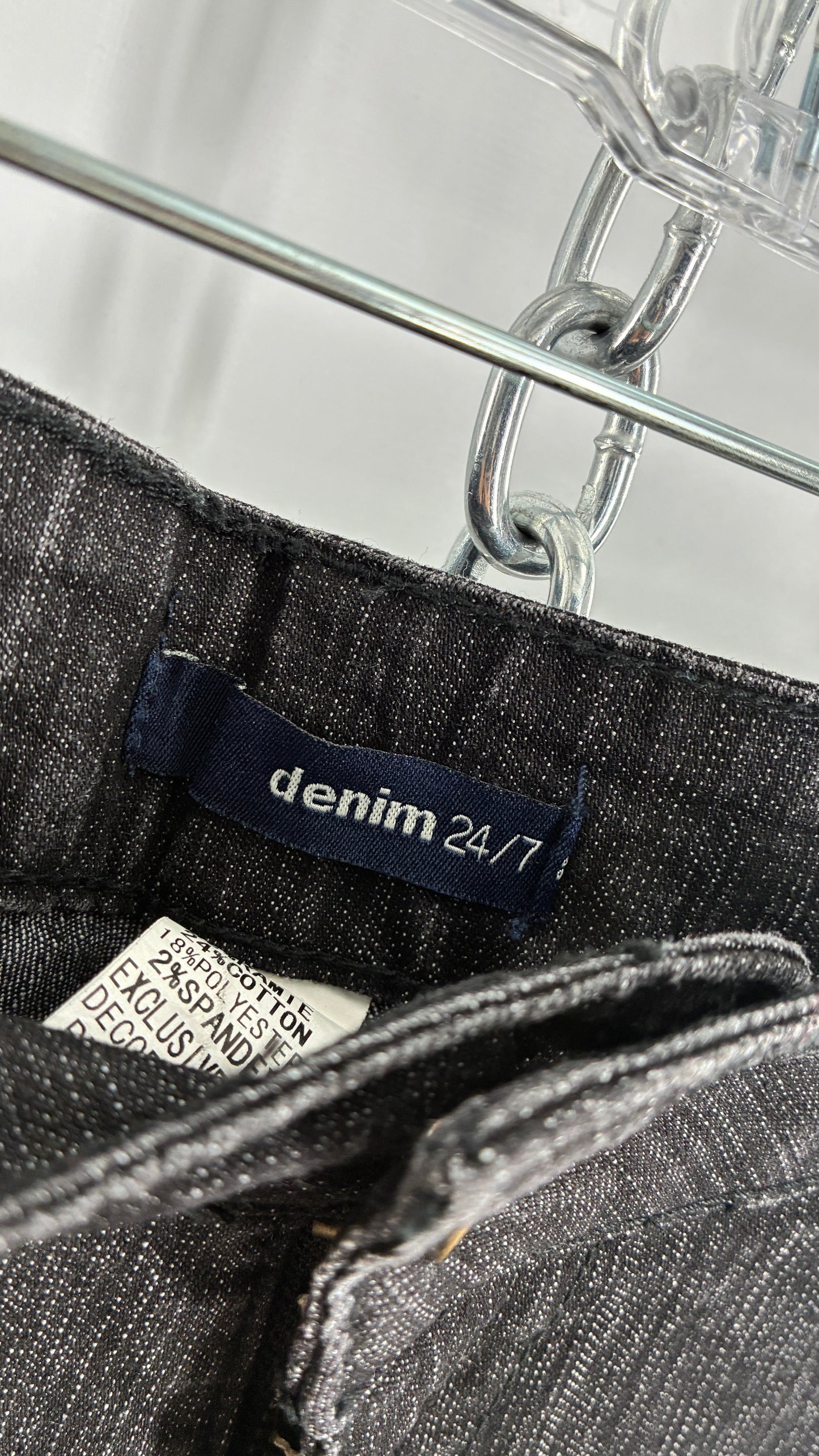 Vintage Grainy Black Denim with Hip to Hem Gemstones and Embroidery (22W)