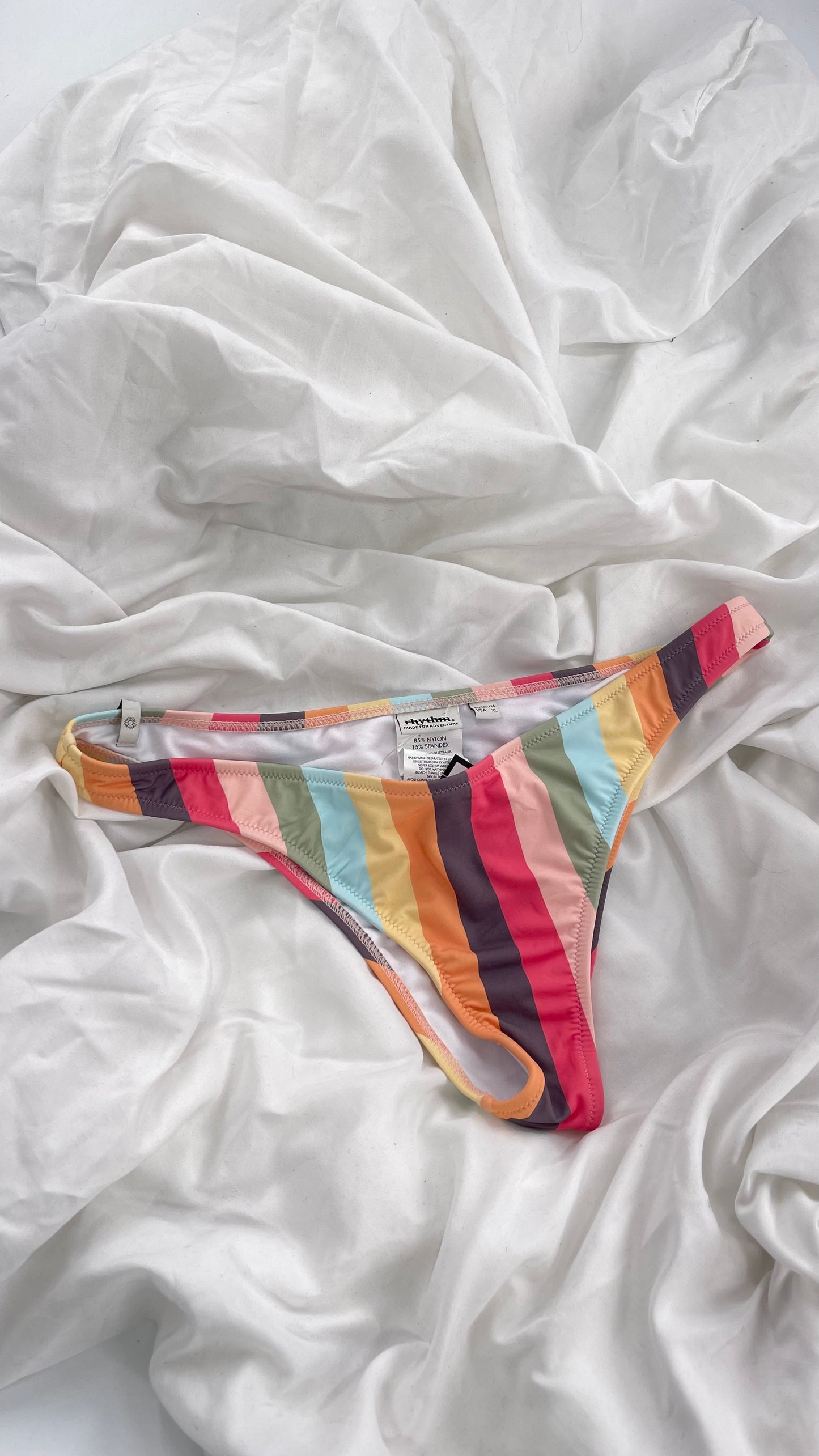 RHYTHM Colorful Striped Cheeky Swim Bottoms (XL)