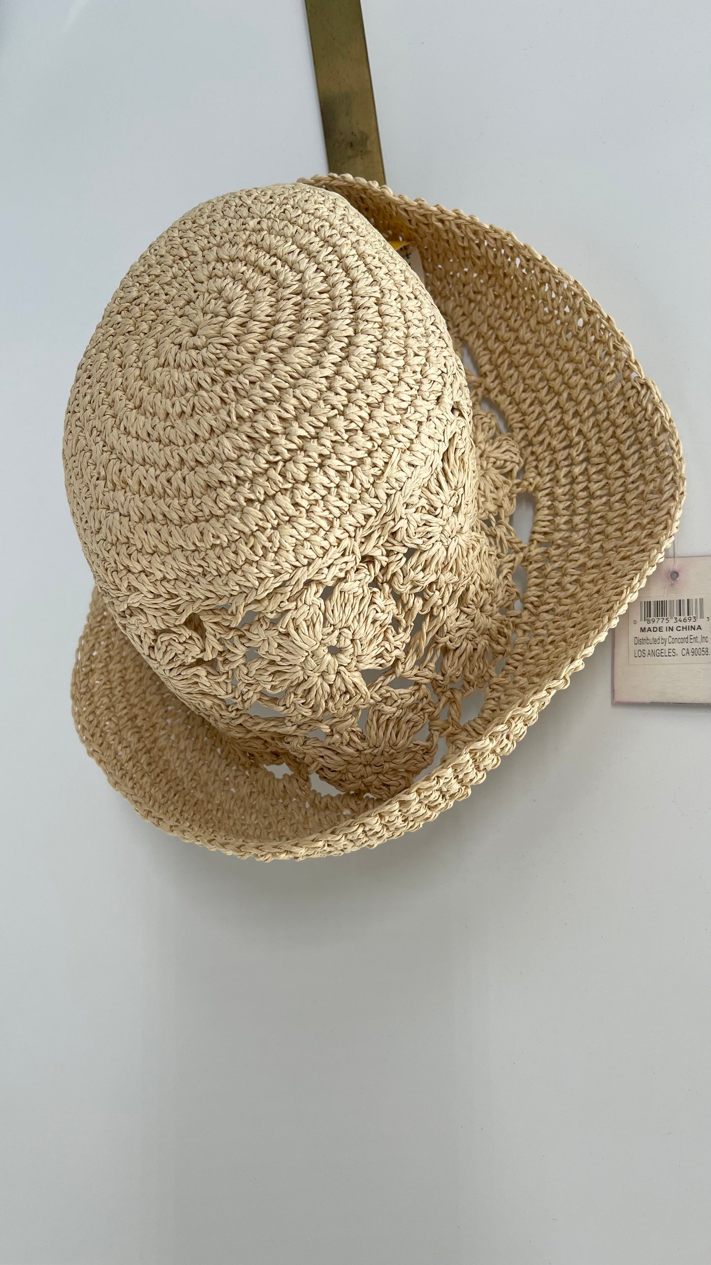 Deadstock Vintage Tan Crochet Straw Sun/Bucket Hat